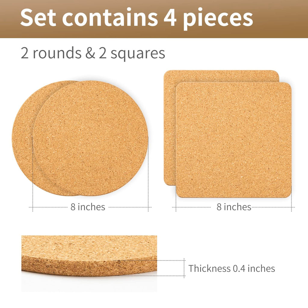 Cork Trivets for Hot Dishes, Pot Holders for Kitchen, 8 Inches 4 Pack Hot Pads for Hot Pots and Pans, Thick Heat Resistant Mats for Countertop, Coaster Trivet Home Essentials, Rustic Farmhouse Decor