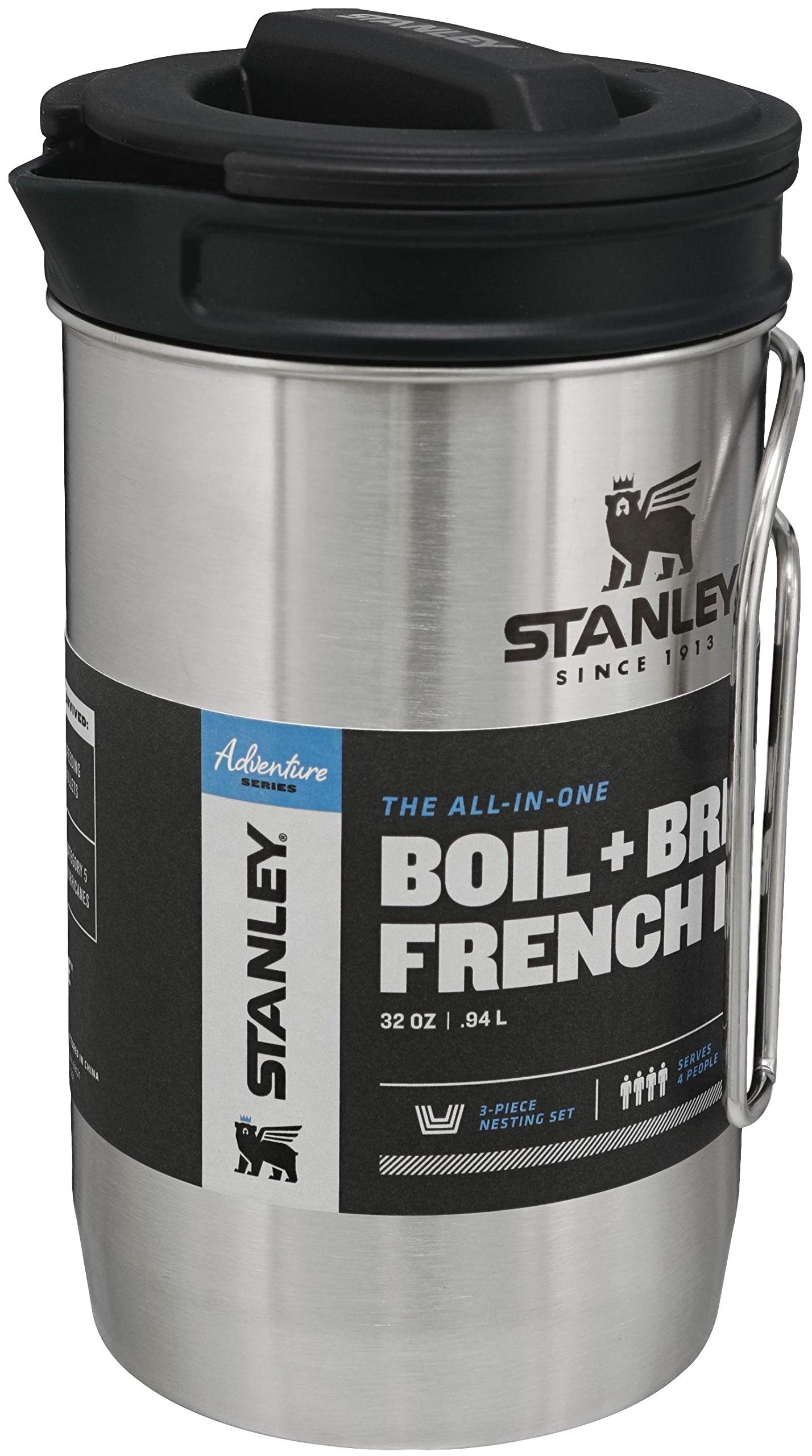 Stanley All In One French Press Coffee Maker 32 oz | 5 Minute Brew, 4 Hours Hot | Mesh Filter for Coffee Grounds | Insulated Stainless Steel French Press | BPA-Free | Stainless