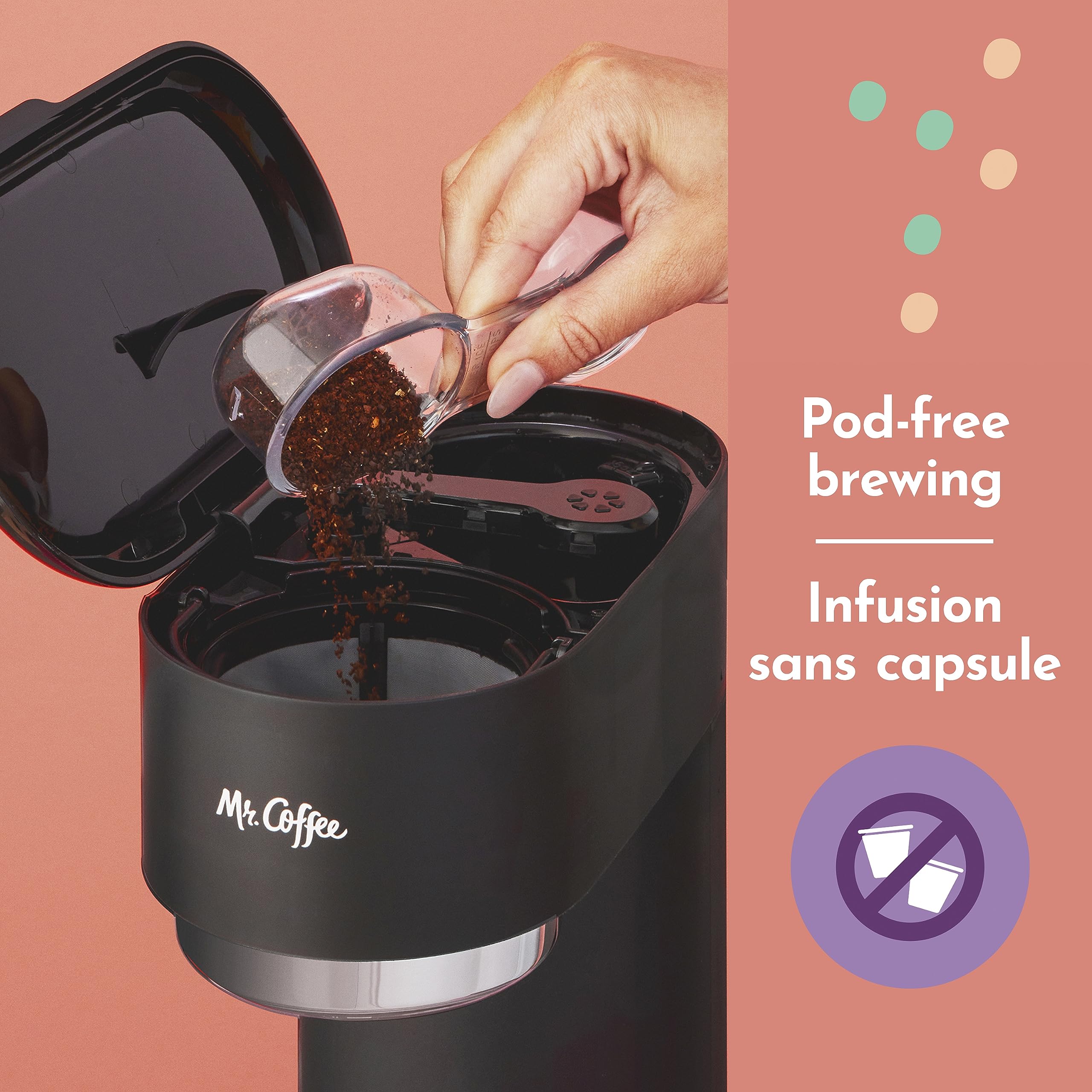 Mr. Coffee Iced and Hot Coffee Maker, Single Serve Coffee Machine with 22-Ounce (591 mL) Tumbler and Reusable Coffee Filter, Black