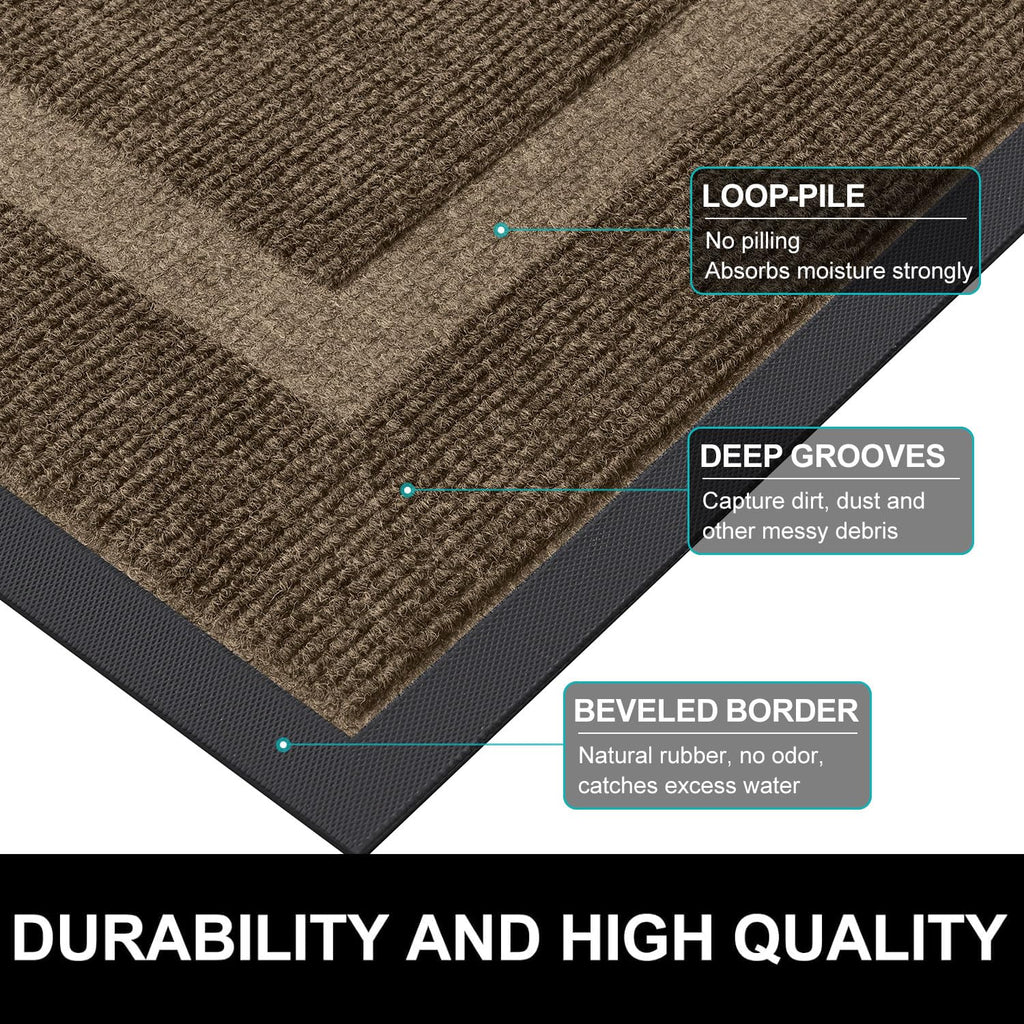 Arotive Front Door Mat Outdoor Indoor Entrance, Non Slip Heavy Duty Sturdy Natural Rubber Mat, Durable & Fade Resistant, Easy Clean Low Profile Welcome Mat for Entryway and Patio, 30 x 17, Brown