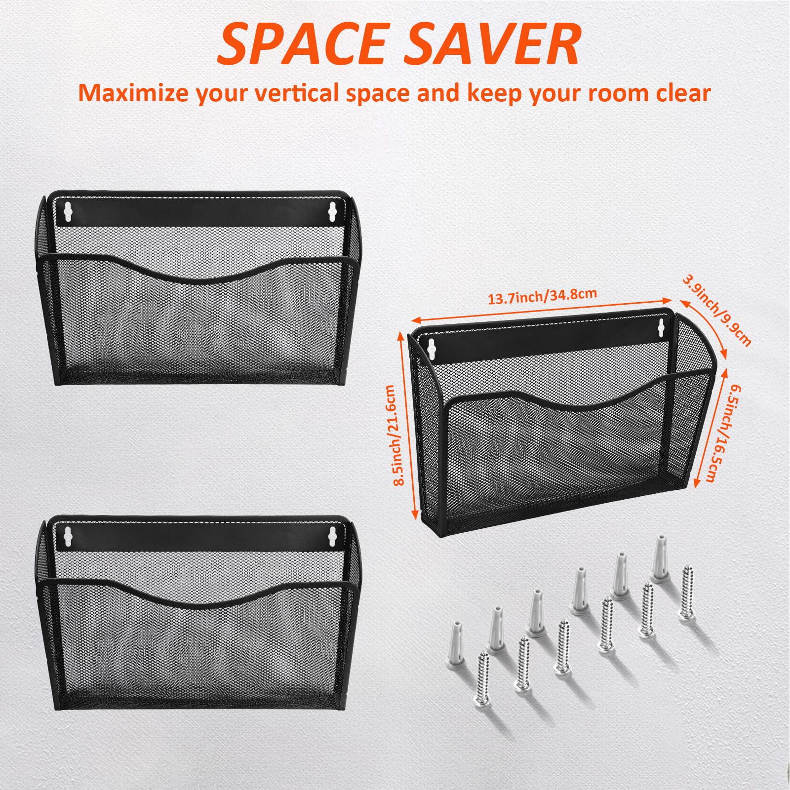 Wall Mount File Holder (3 Pack), AGPtek Wall File Holder, Hanging Wall File Organizer, Pocket Mesh Metal File Holder Organizer for papers, files and Home (Black)
