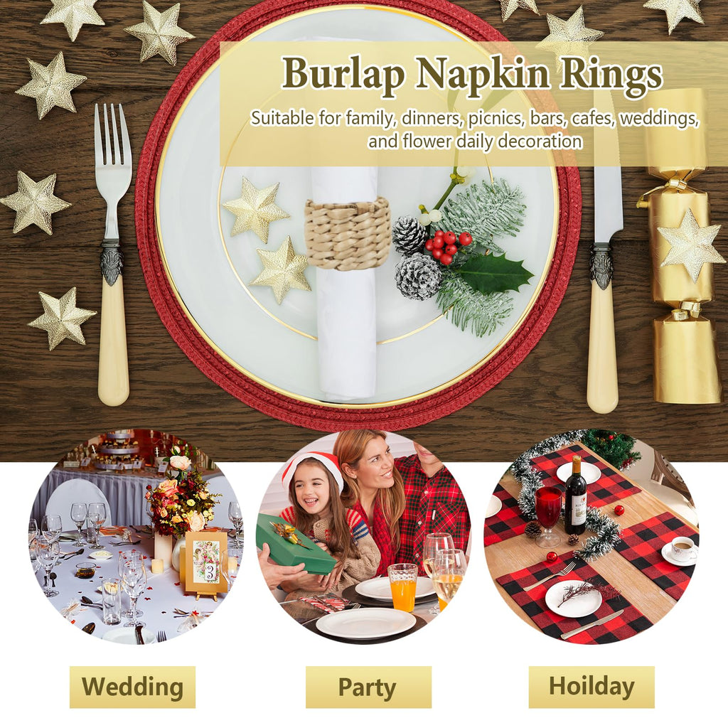Auch 12Pcs Rustic Woven Napkin Rings, Round, Water Hyacinth, for Kitchen, Restaurant, Party, Wedding, Supplies