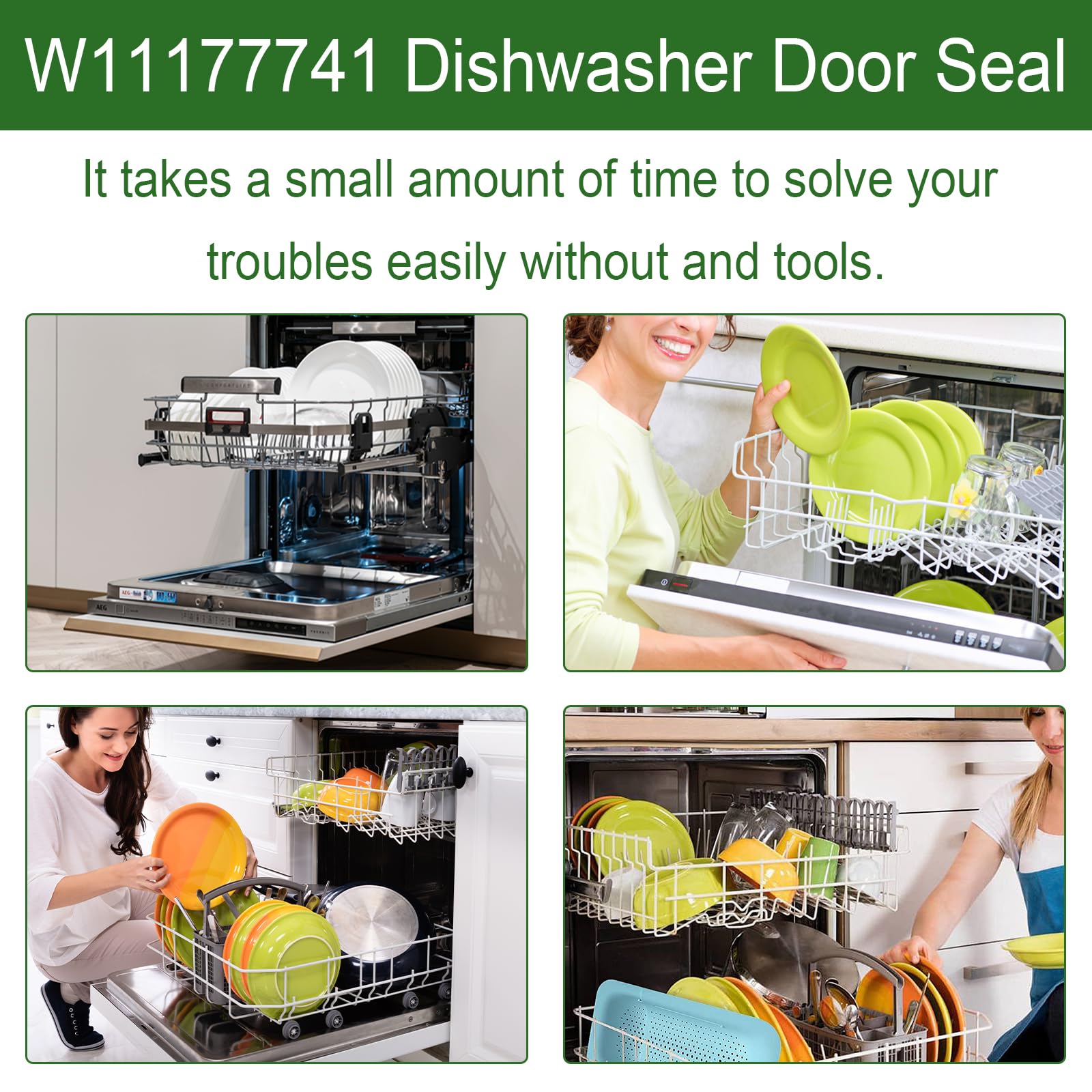 W11177741 W10300924 Dishwasher Gasket Door Seal Compatible with Whirlpool Maytag Kenmore Dishwashers Replaces W10300924V W10300924VP 4843807 W10660528 PS12348515