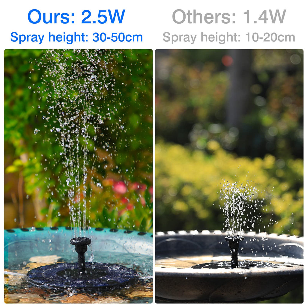 AMZtime 2.5W Solar Bird Bath Fountain Pump, Solar Fountain with 6 Nozzles 4 Fixed Pipes, Solar Water Fountain Pump for Garden, Ponds, Pool, Fish Tank, Aquarium and Outdoor