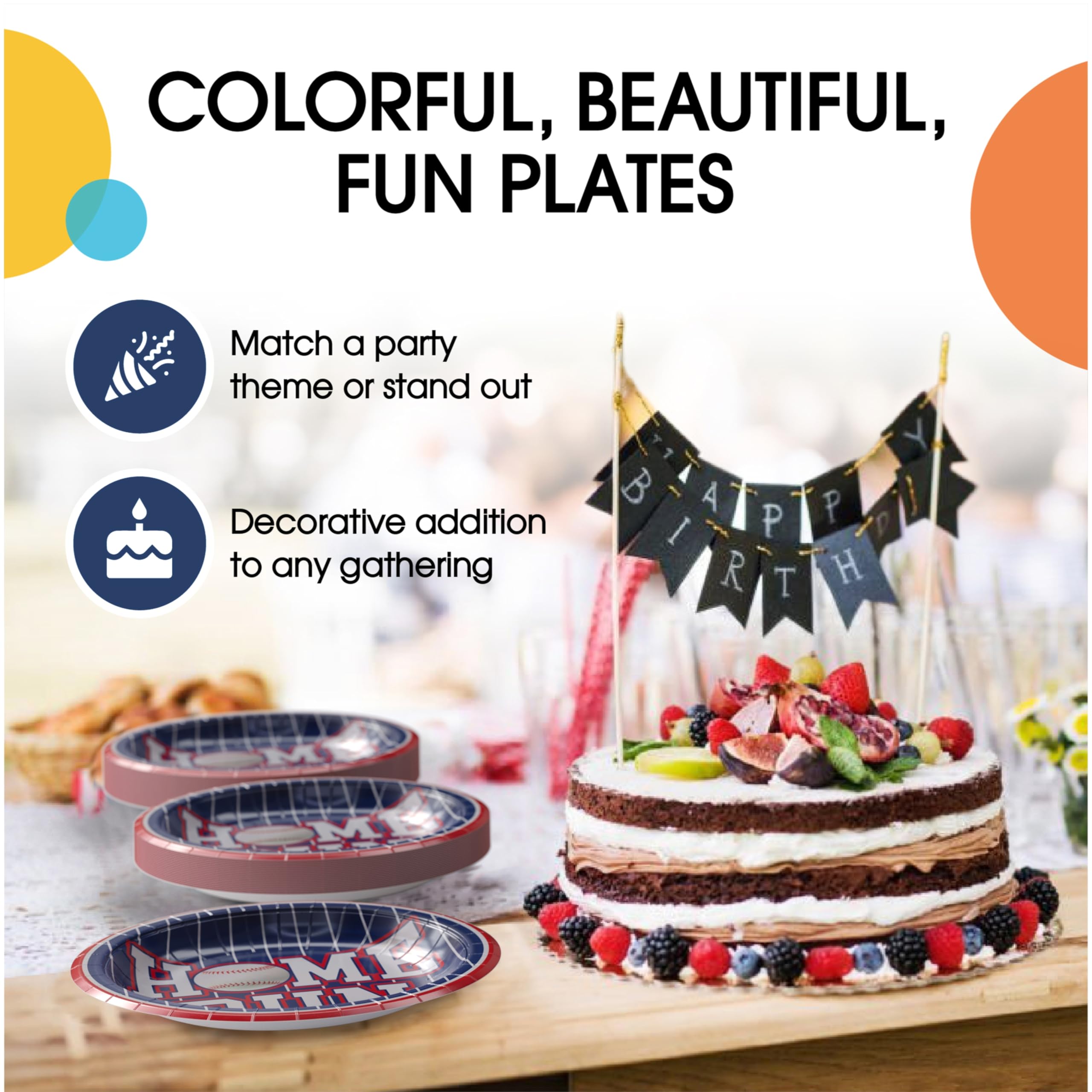 Party Solids Baseball Plates Paper Heavy Duty 7 Inch Baseball Paper Plates Disposable 120 Pcs 350 GSM, Boys Party Decorations For Boys Birthday Supplies And Sports Birthday Decorations