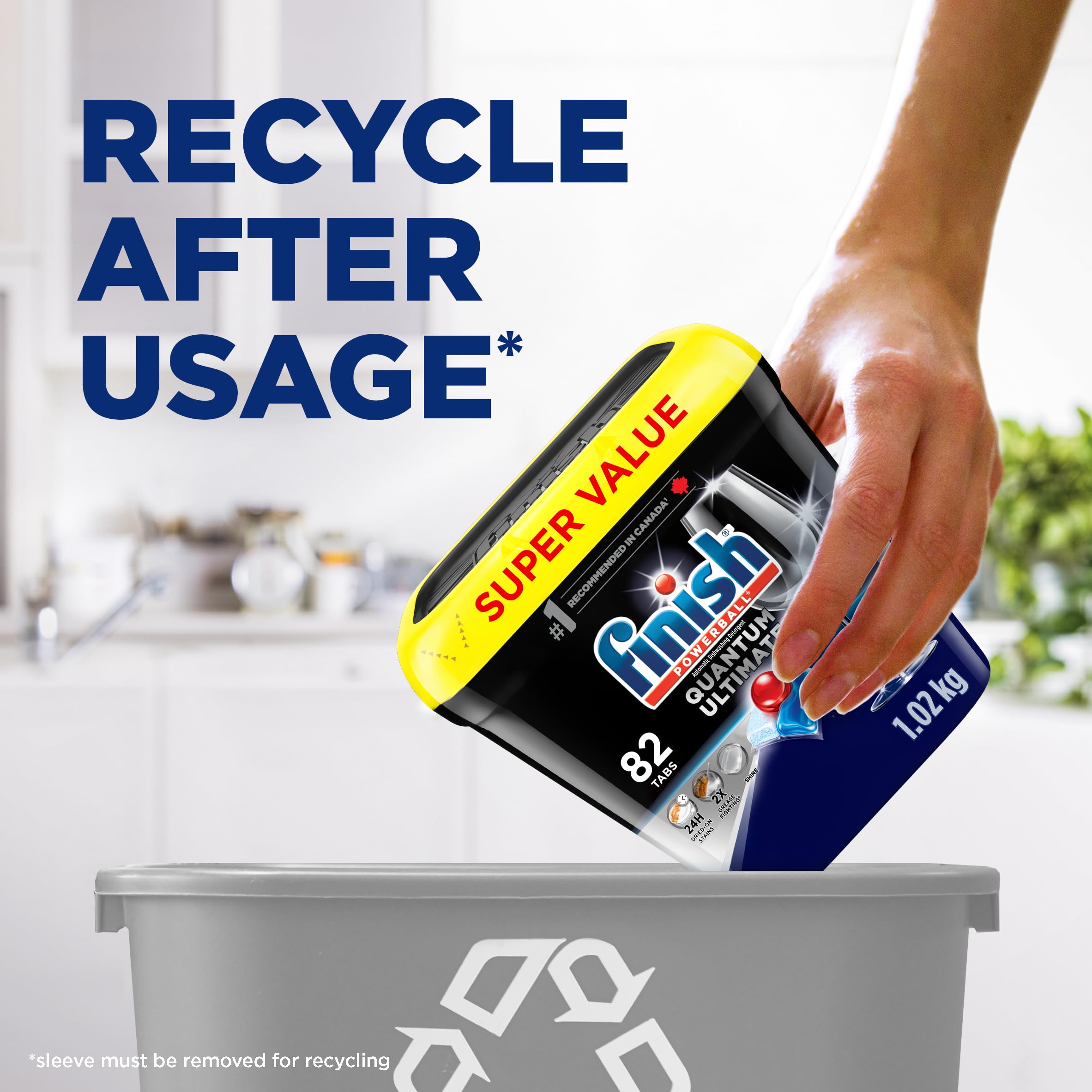 Finish® Quantum Ultimate® Dishwasher Detergent Pods, No pre sinse needed, For Deep clean & sparkling shine, 82 Tabs