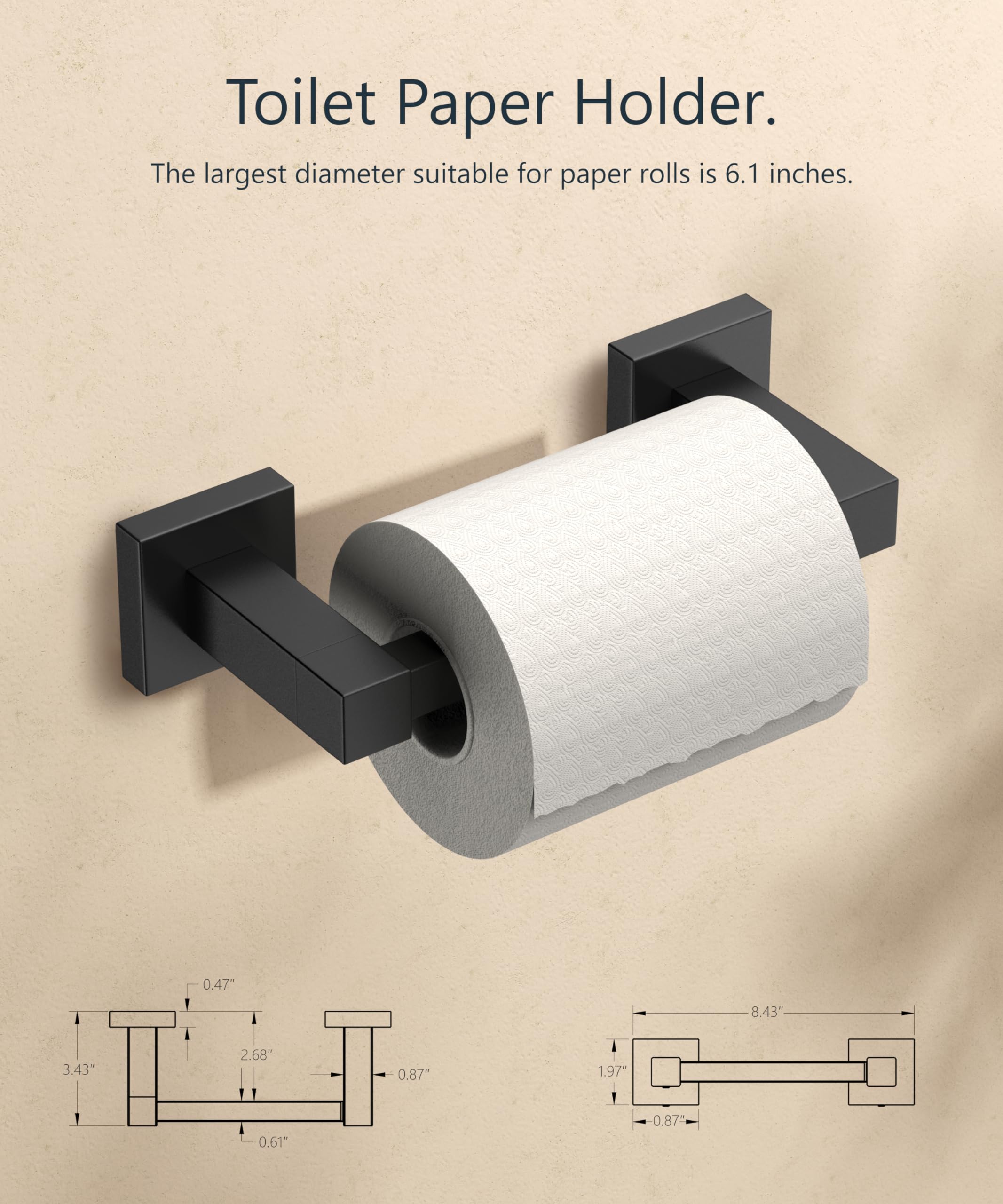 FORIOUS Toilet Paper Holder, SUS304 Stainless Steel Bathroom Hardware Set Wall Mounted with Double Post Pivoting Toilet Tissue Roll Holders, Towel Ring for Bathroom RV Kitchen, Matte Black