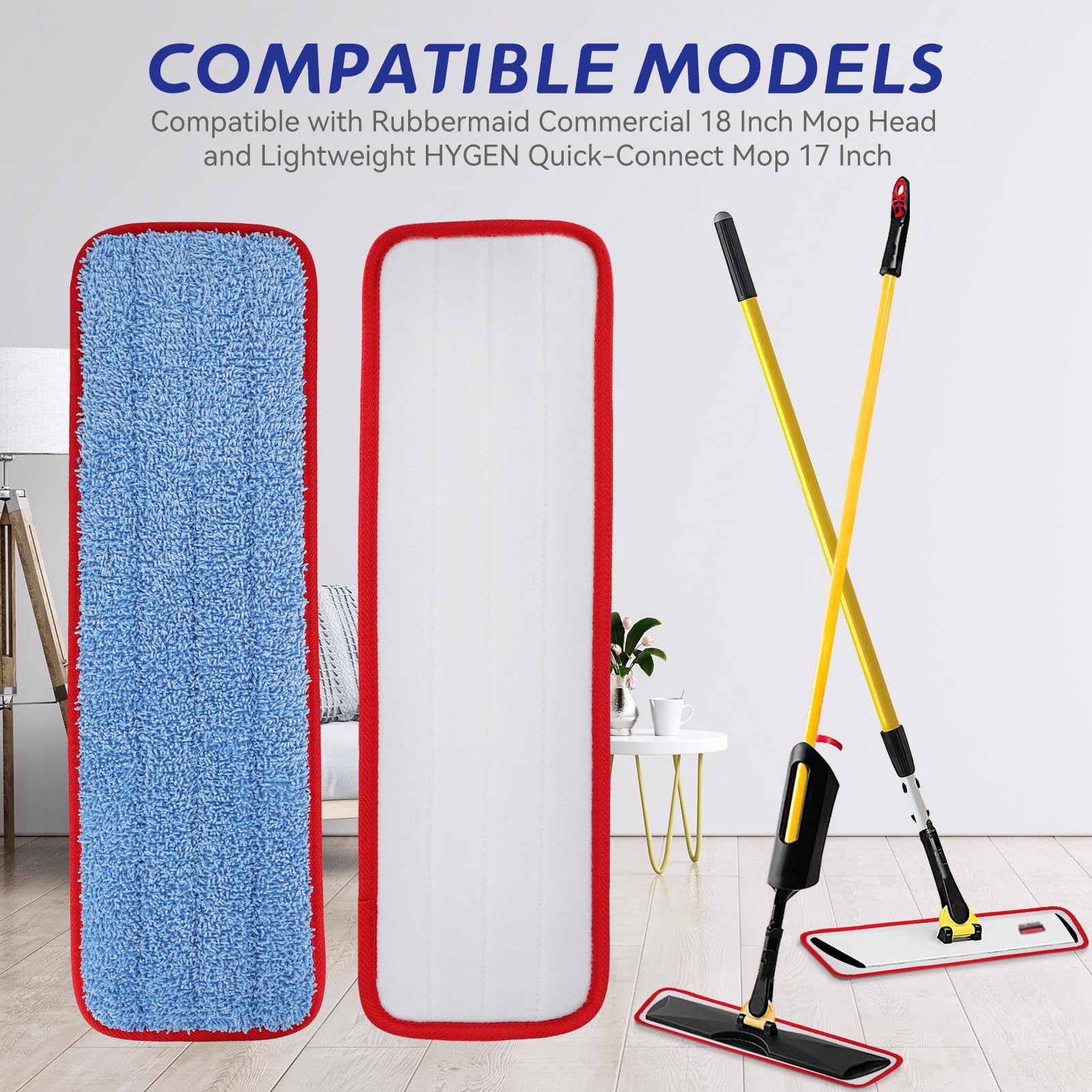 Replacement Microfiber Pad for Rubbermaid Commercial 18.5 Inch Mop Head - 6 Pack Wet & Dry Commercial Cleaning Refills Reusable Mops Refills Fit for Any Microfiber Flat Mop System 18.5"
