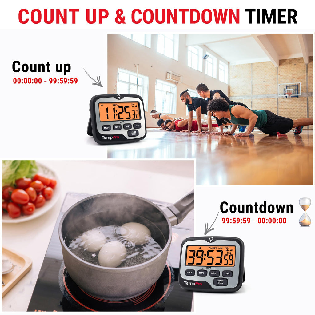 ThermoPro TM01 Digital Kitchen Timer with Touchable Backlit and Count Up Count Down Timer Loud Ring Magnetic Classroom Timer for Kids Teachers