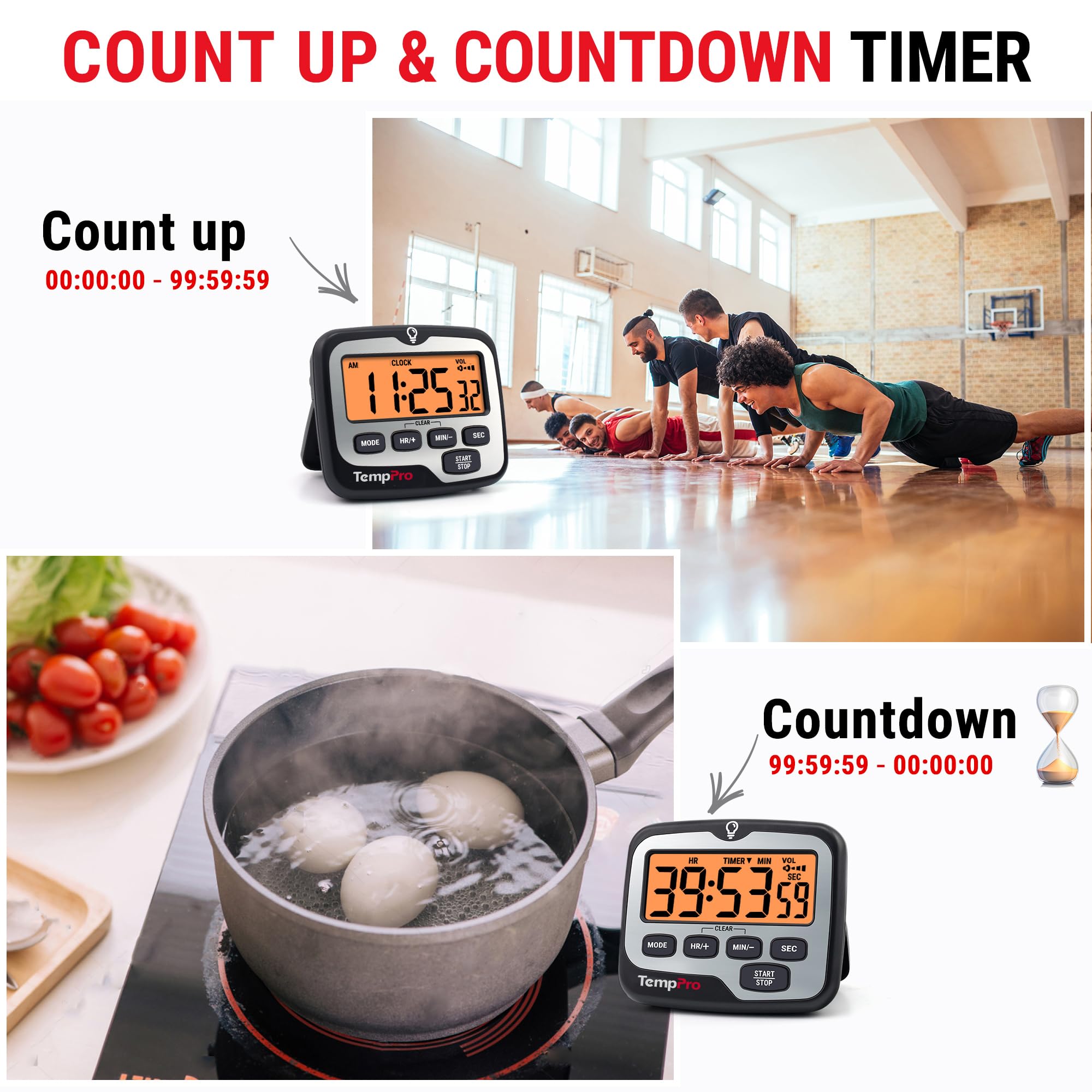 ThermoPro TM01 Digital Kitchen Timer with Touchable Backlit and Count Up Count Down Timer Loud Ring Magnetic Classroom Timer for Kids Teachers