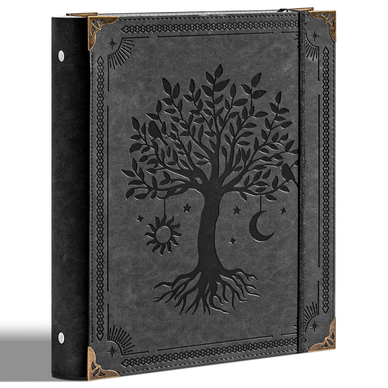 Ovesmusl Leather 3 Ring Binder 1 Inch Round Ring Binder Holds 200 Sheets 8.5"x11" Letter Size Paper, Wedding Family History Notebook Cover Loose Leaf Organizer, Black