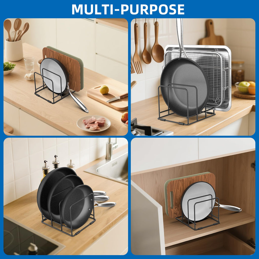 2 Pack Baking Cookie Sheet Organizer Pan Pot Lid Holder for Kitchen Cabinet, 3 Divided Slots 2.2inch Width Storage Rack for Baking Tray Sheets, Cutting Board Organizer for Kitchen Countertop