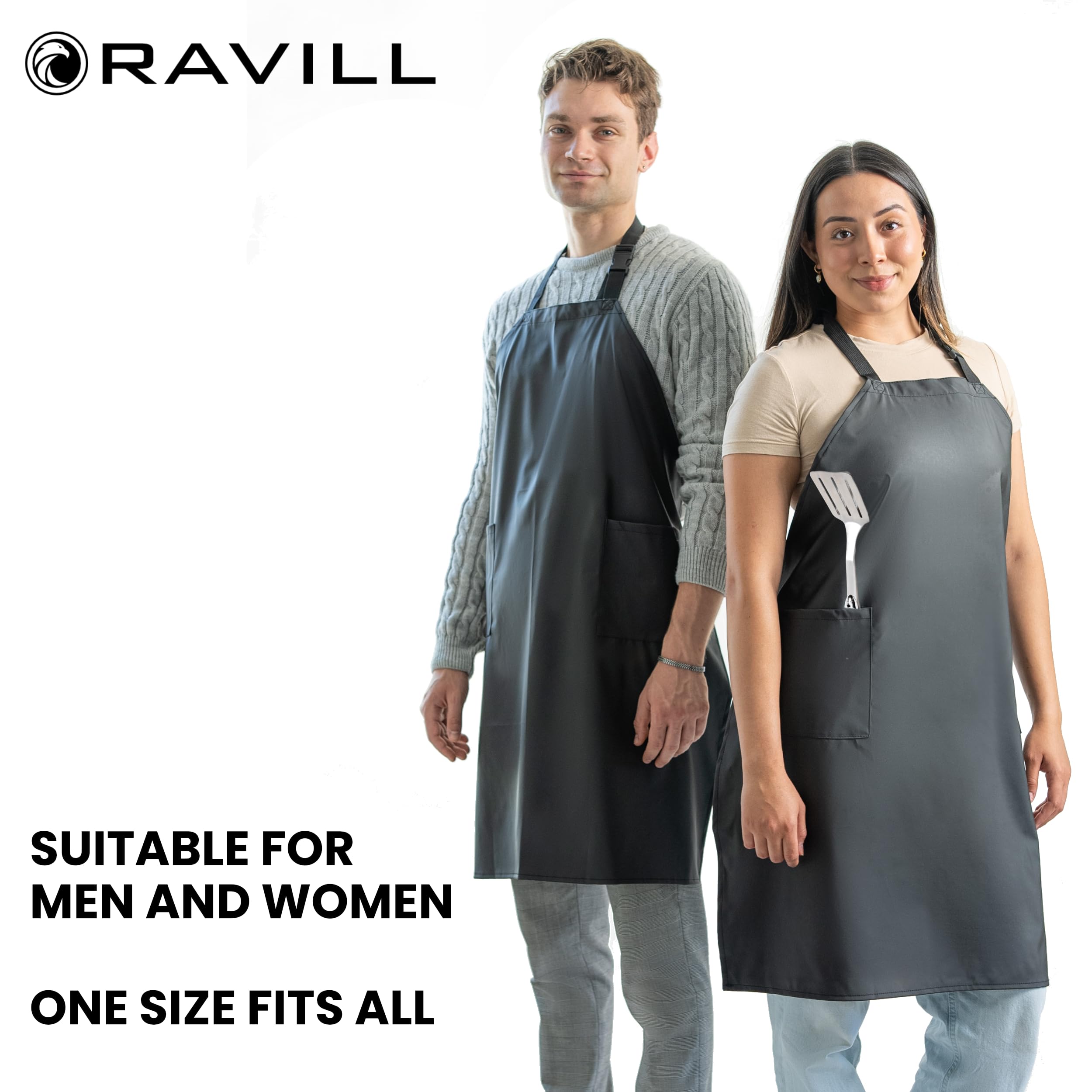 Waterproof Apron For Men and Women - 2 Pockets - Black - 2 Pack - 35" Multi Purpose Work Aprons for Dishwashing, Dog Grooming, Cleaning - Plastic Dishwasher Apron - Water Resistant Kitchen Apron