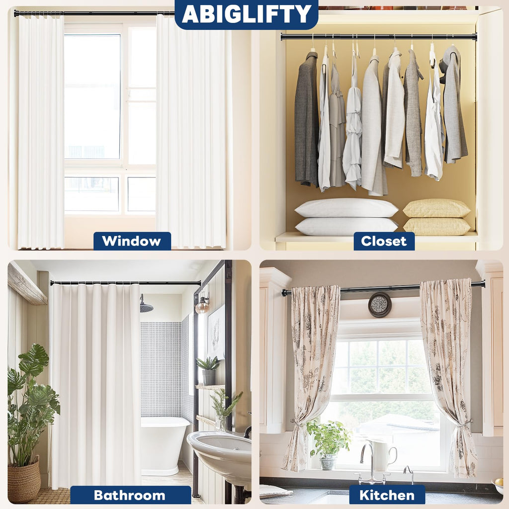 Abiglifty Black Shower Curtain Rod 30~85 Inches, Adjustable Spring Tension Stainless Steel Telescoping Shower Curtain Rods, Non Slip, No Drilling, Sturdy and Durable