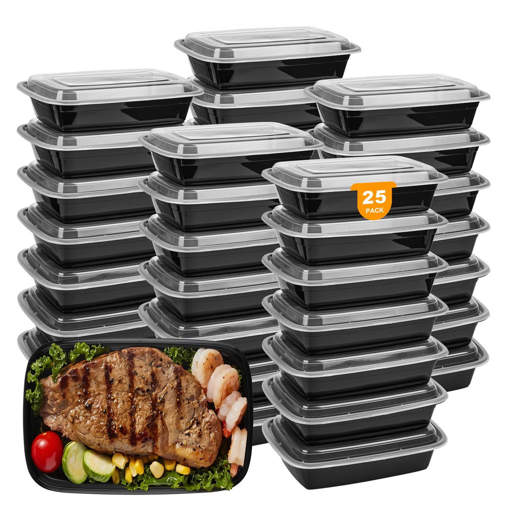 28oz Plastic Meal Prep Containers with Lids, 25 Pack Leakproof Food Prep Containers, Stackable BPA-Free Take Out Food Containers for Restaurant, Kitchen, Microwave/Dishwasher Safe