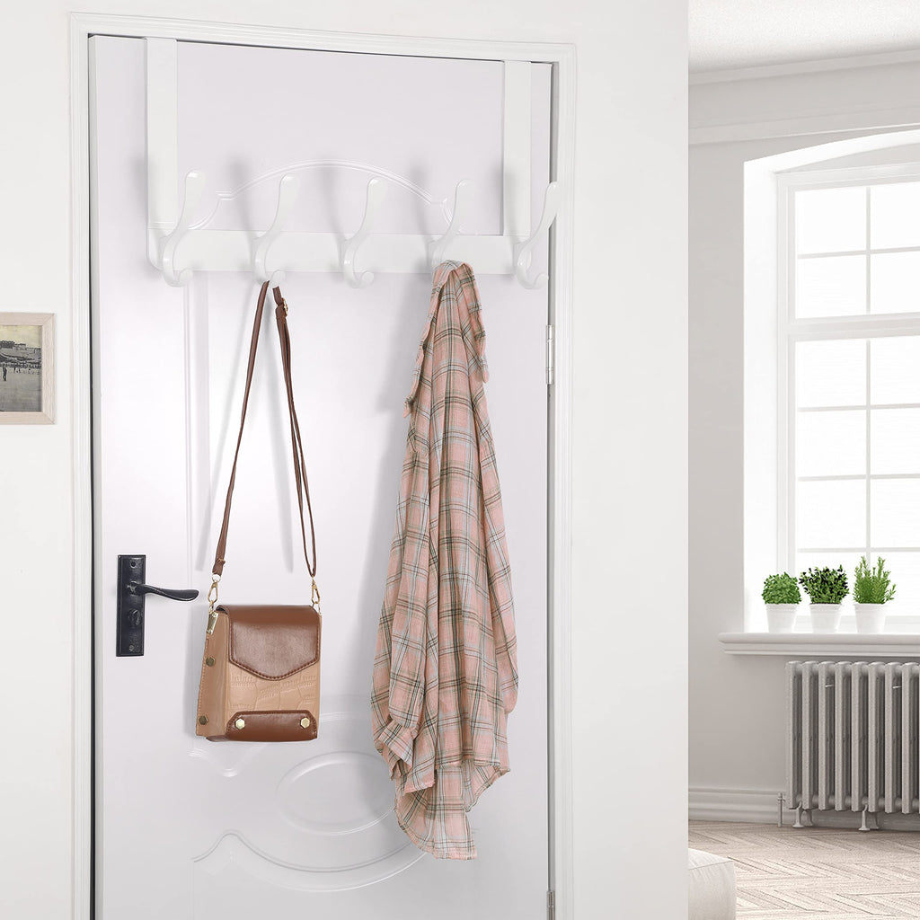 SKOLOO Over The Door Hook, Door Hanger Hooks for Hanging Clothes, Towels, Coats, Hats, Over The Door Towel Hook - White, Assembly Required