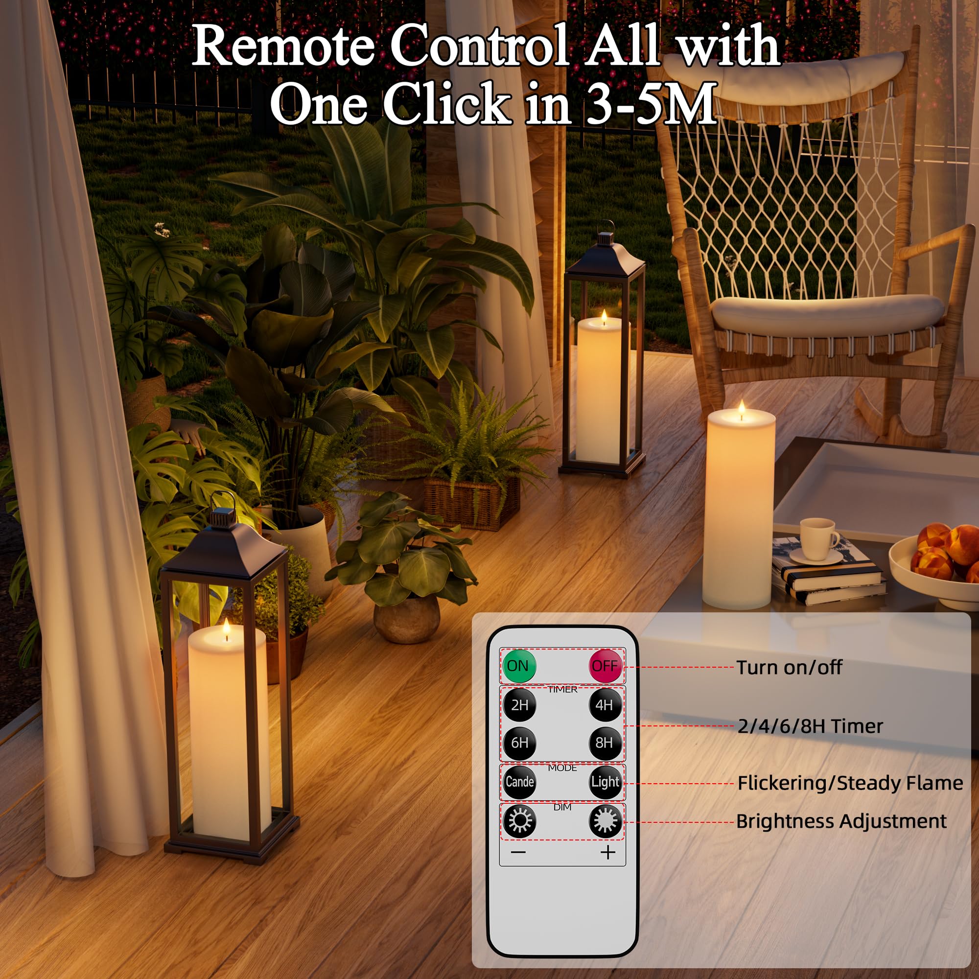 Outdoor Candles with Timer Waterproof 12" x 4" Large Flameless Pillar Candles Battery Operated LED Candles Flickering with Remote Control Timer for Porch Patio Table Lantern Christmas