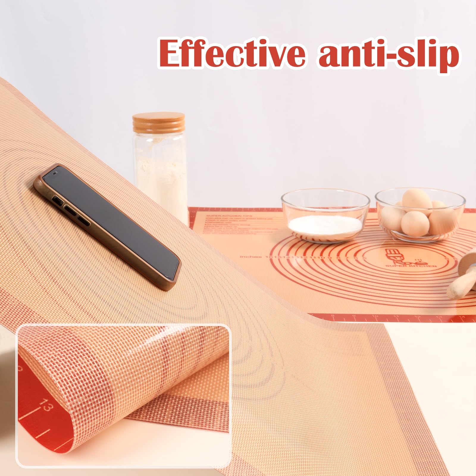 Non-Slip Silicone Pastry Mat Extra Large with Measurements 28''by 20'' for Baking Mat, Counter, Dough Rolling, Oven Liner,Fondant/Pie Crust by Folksy Super Kitchen (Red,20×28