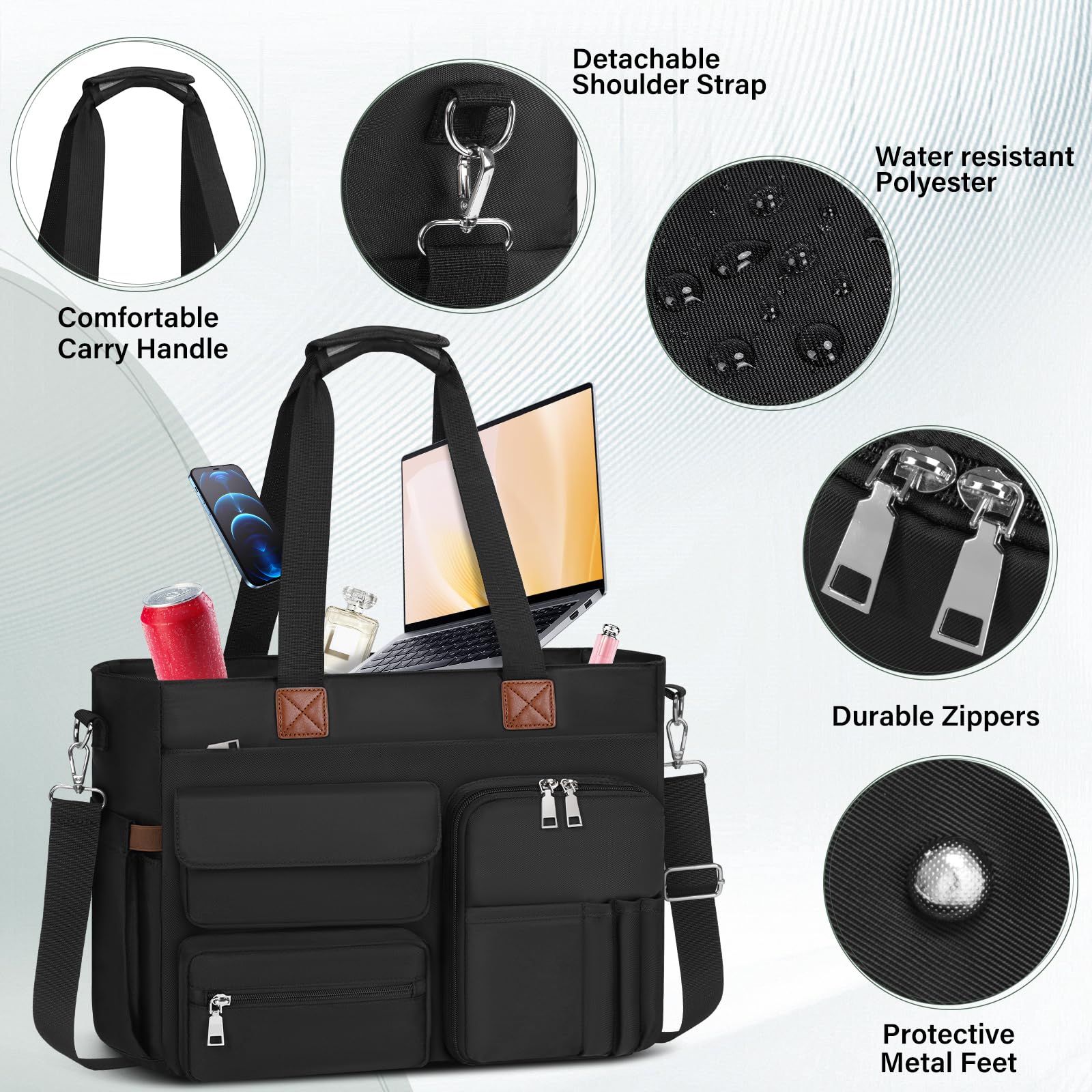 SDYSM Teacher Tote Bag for Women 15.6 inch Laptop Bag Nurse Work Bags Computer Messenger Shoulder Bags Laptop Briefcase with Insulated Pocket, for Travel Office College Nursing, Black