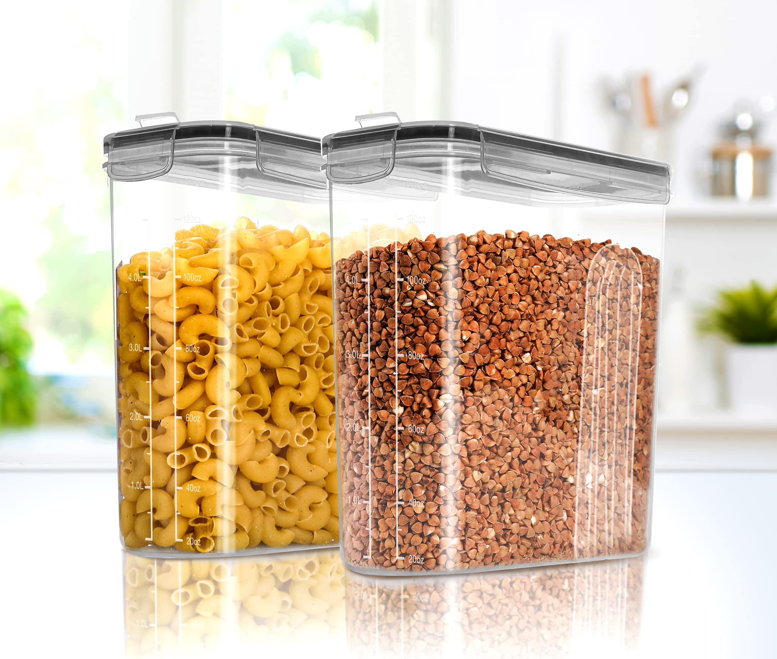 KICHLY Pack of 4 Cereal Containers Storage - Cereal Dispenser & Food Storage Containers for Pantry Organization and Storage -Food Dispensers for Kitchen Counter and Cookie Jars