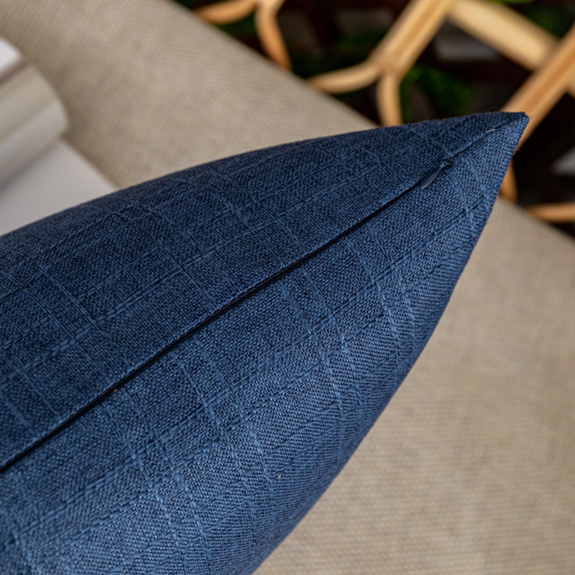 Kevin Textile Outdoor Waterproof Throw Pillow Covers Decorative Farmhouse Water Resistant Checkered Cushion Covers for Tent Patio Garden Couch Sofa Pack of 2, 12x20 Navy Blue