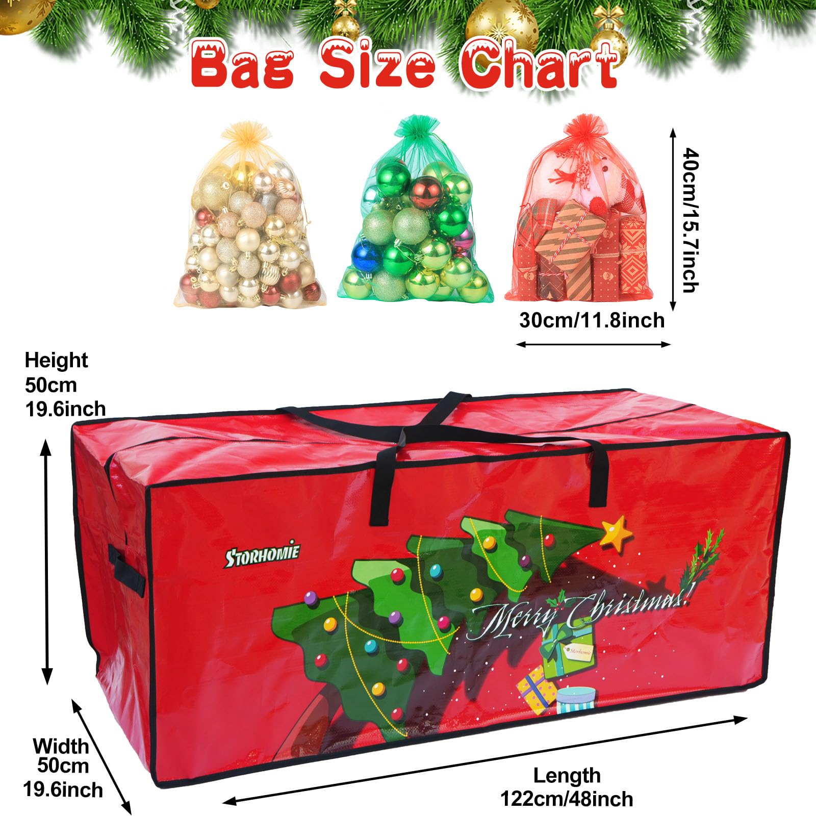 Storhomie Christmas Tree Storage Bag 7.5FT, Heavy-Duty Christmas Tree Bag,Extra-Thick Durable Waterproof Material,Christmas Tree Storage for Disassembling Artificial Tree with 3 Organizer Pouches