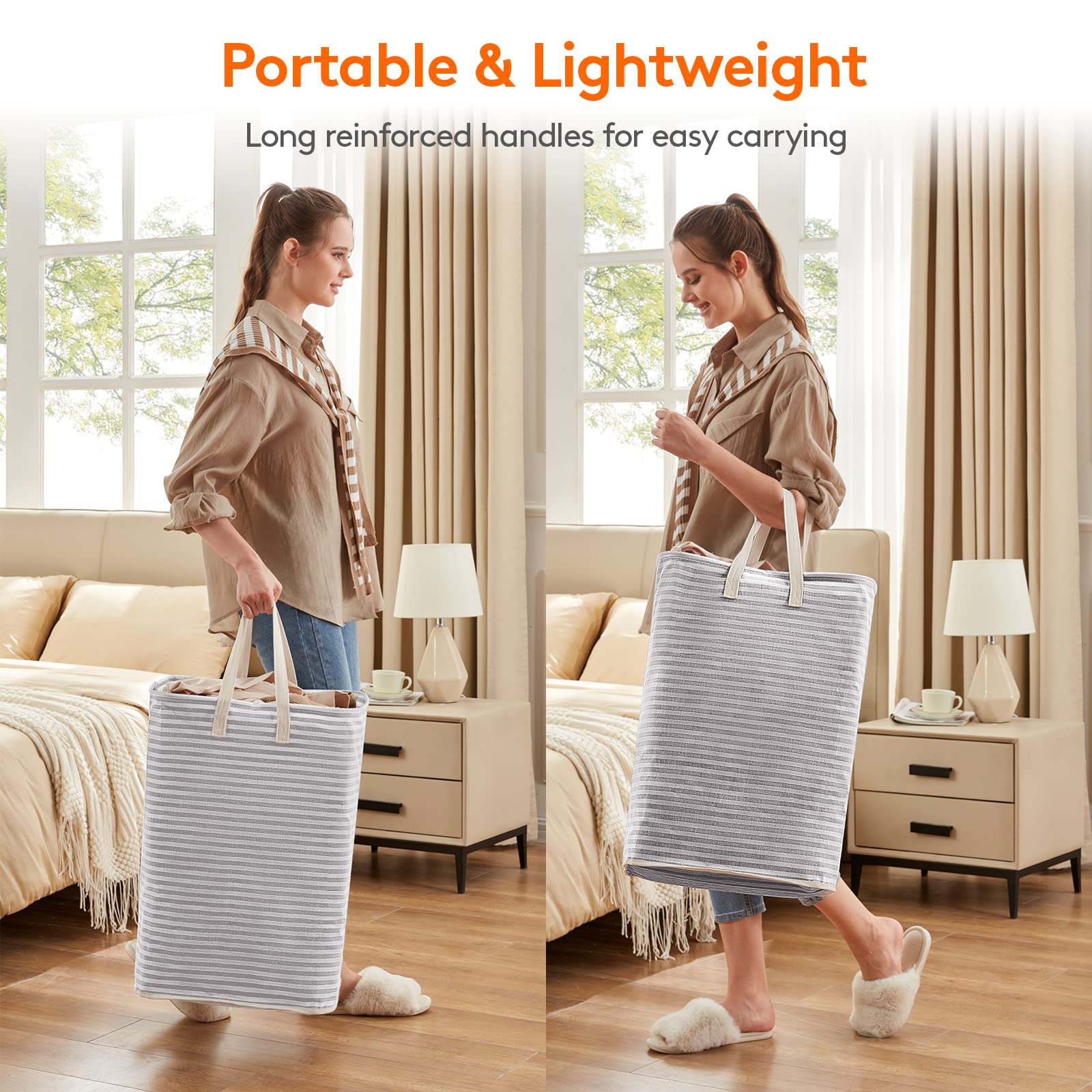 Lifewit 2-Pack 80L Freestanding Laundry Hamper, Large Collapsible Laundry Baskets with Easy Carry Extended Handles, Waterproof Clothes Hamper in Bedroom, Bathroom, Laundry Room, College Dorm, Grey