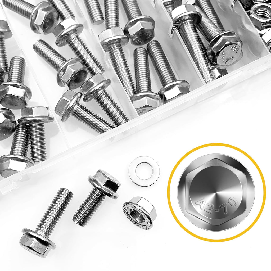 105Pcs M8x1.25 Bolt x 16/20/25/30/35mm Flanged Hex Head M8 Bolt, M8 Screws 304 Stainless Steel Nuts and Bolts Assortment Kit, DIN 6921, Serrated Metric Bolt Assortment by Mywish