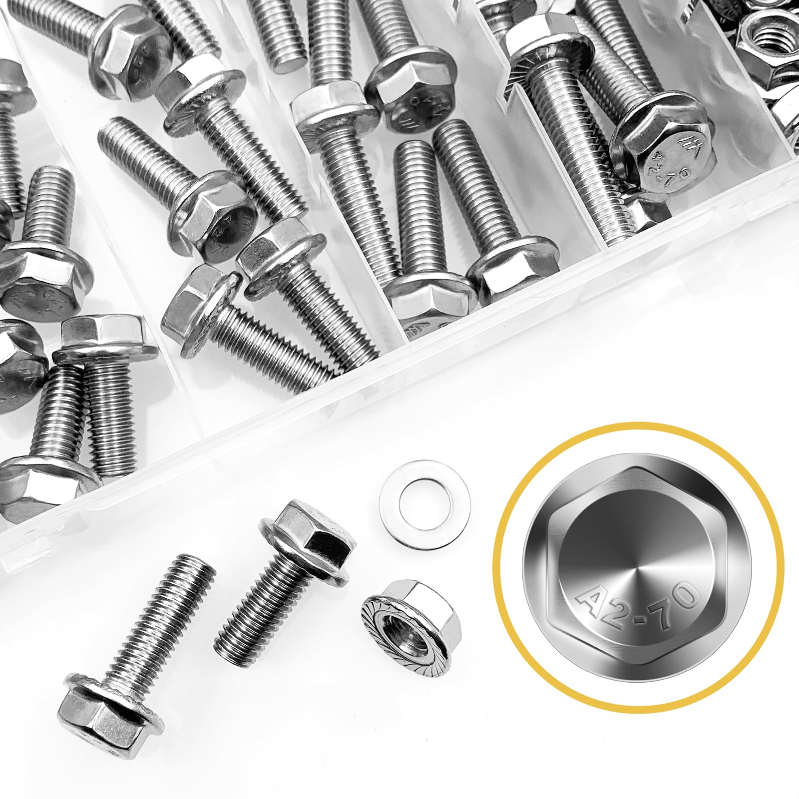 105Pcs M8x1.25 Bolt x 16/20/25/30/35mm Flanged Hex Head M8 Bolt, M8 Screws 304 Stainless Steel Nuts and Bolts Assortment Kit, DIN 6921, Serrated Metric Bolt Assortment by Mywish