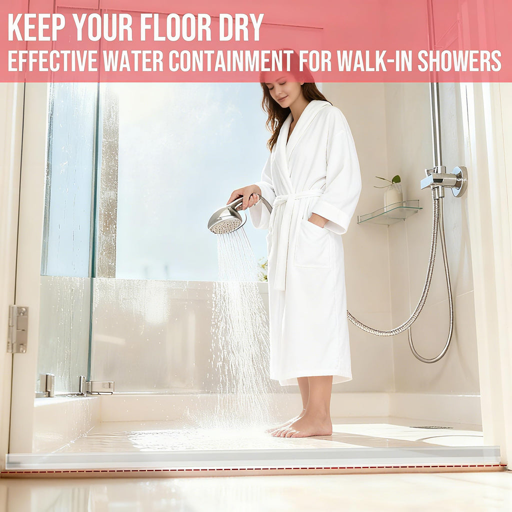 Shower Threshold Water Dam Barrier, 98 Inch Self-Adhesive Shower Water Dam for Bathroom Floor Dry and Wet Separation, Installs in Minutes Fits Kitchen Sink, Bathroom Floor, Shower Tray Applications
