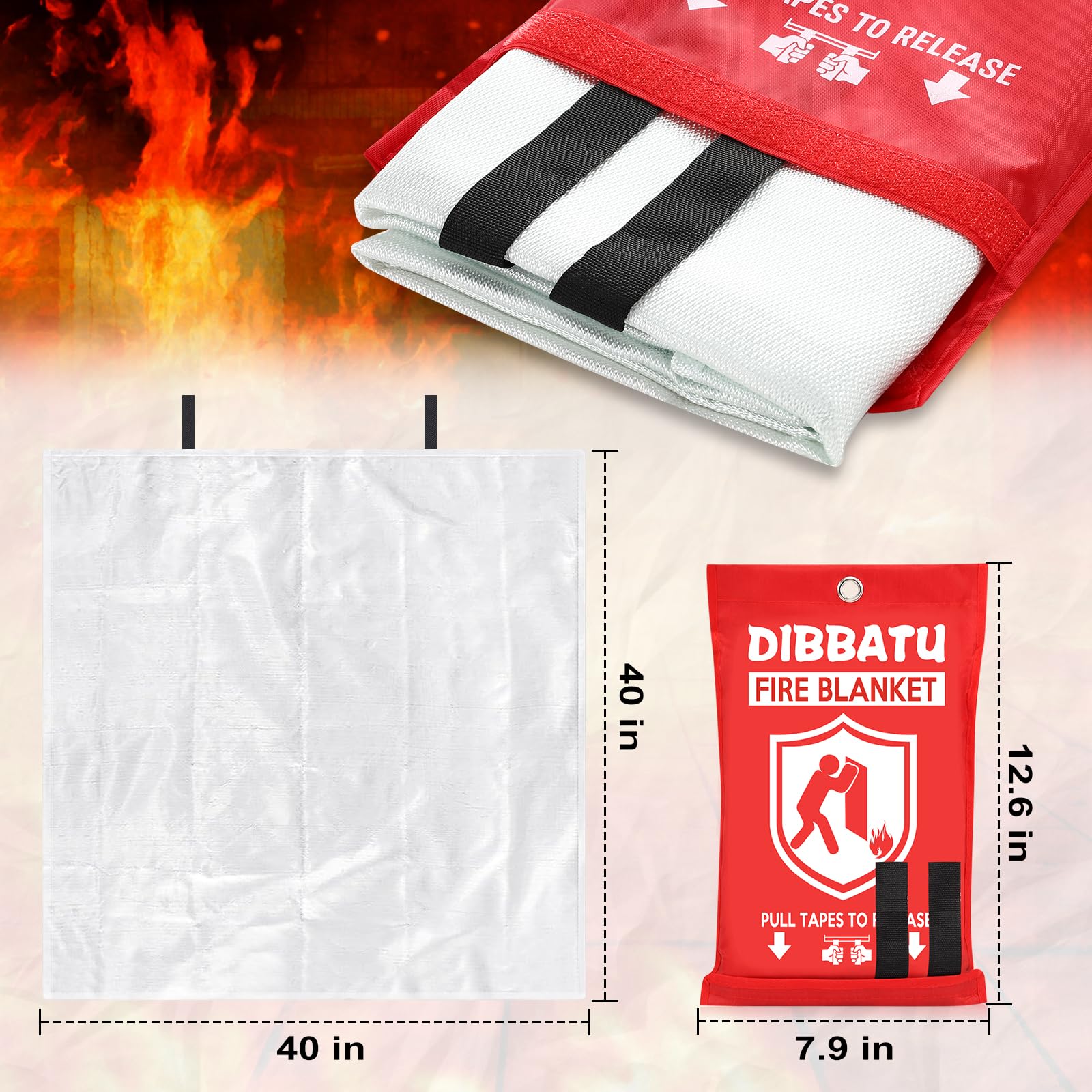 DIBBATU Emergency Fire Blanket for Home, Fire Blankets for Home and Kitchen, Emergency Fire Retardant Blankets for House, Fireproof Blanket for Kitchen, Fireplace, Grill, BBQ