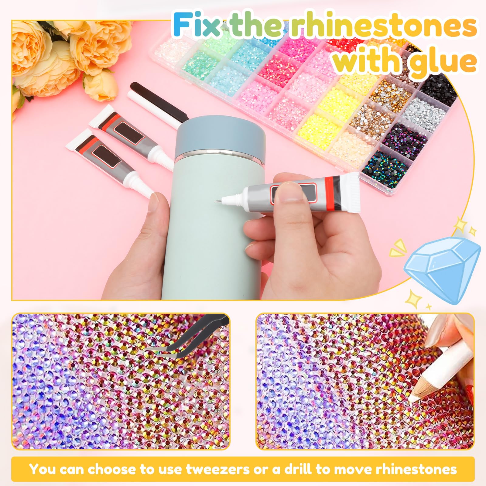 40 Colors Resin Jelly Rhinestones for Bedazzling Kit 32000 Pcs 3mm Flatback Rhinestones with Tweezers Pen 3Pcs B7000 Glue Bedazzling Gems Rhinestone Kit for Clothing Shoes Nail Cups DIY Crafts