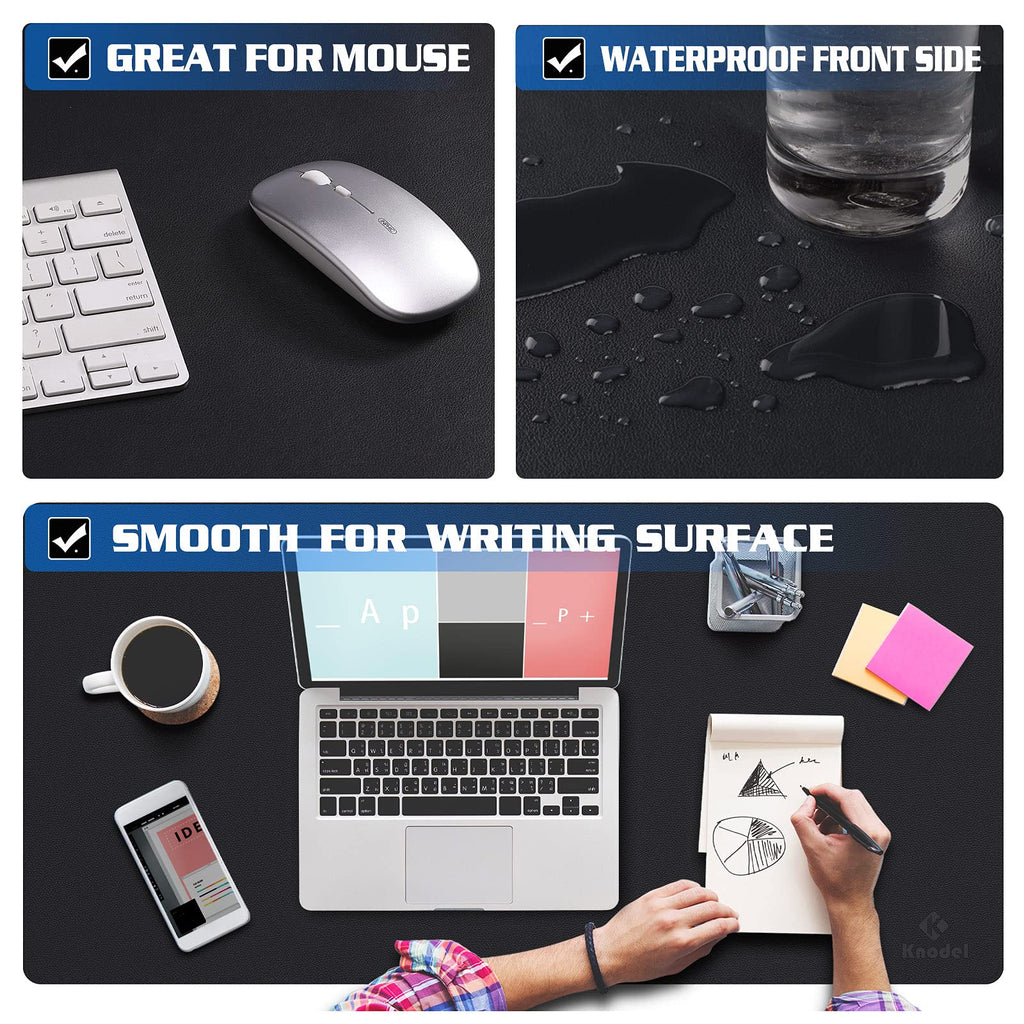 Knodel Non-Slip Desk Mat, Mouse Pad, Waterproof Desk Pad for Desktop, Leather Desk Pad for Keyboard and Mouse, Desk Pad Protector, Desk Writing Pad for Office and Home (35.4"x17", Black)