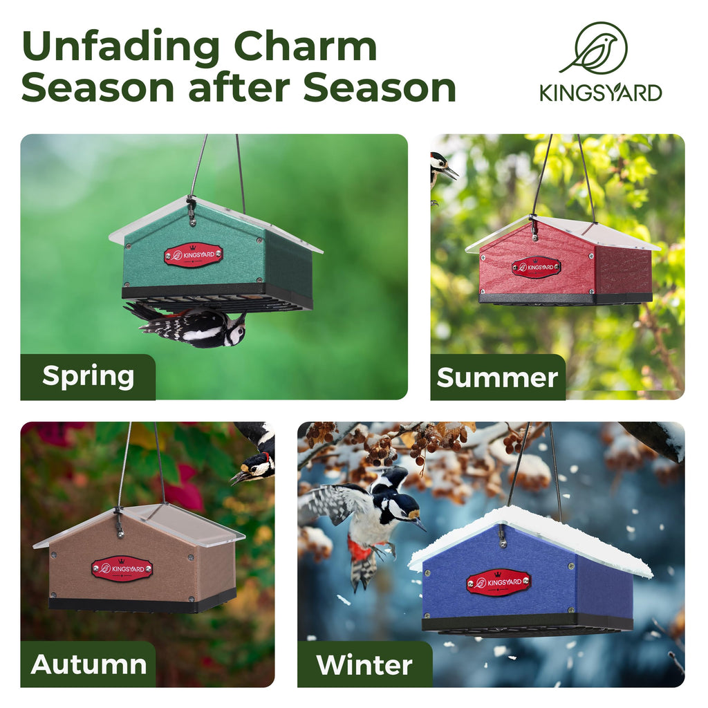 Kingsyard Upgraded Upside Down Double Suet Feeder for Outside Hanging, Squirrel-Proof Metal Edging, Wild Bird Feeder with Metal Weatherproof Roof, Attracting Woodpeckers, Nuthatches, Titmouse