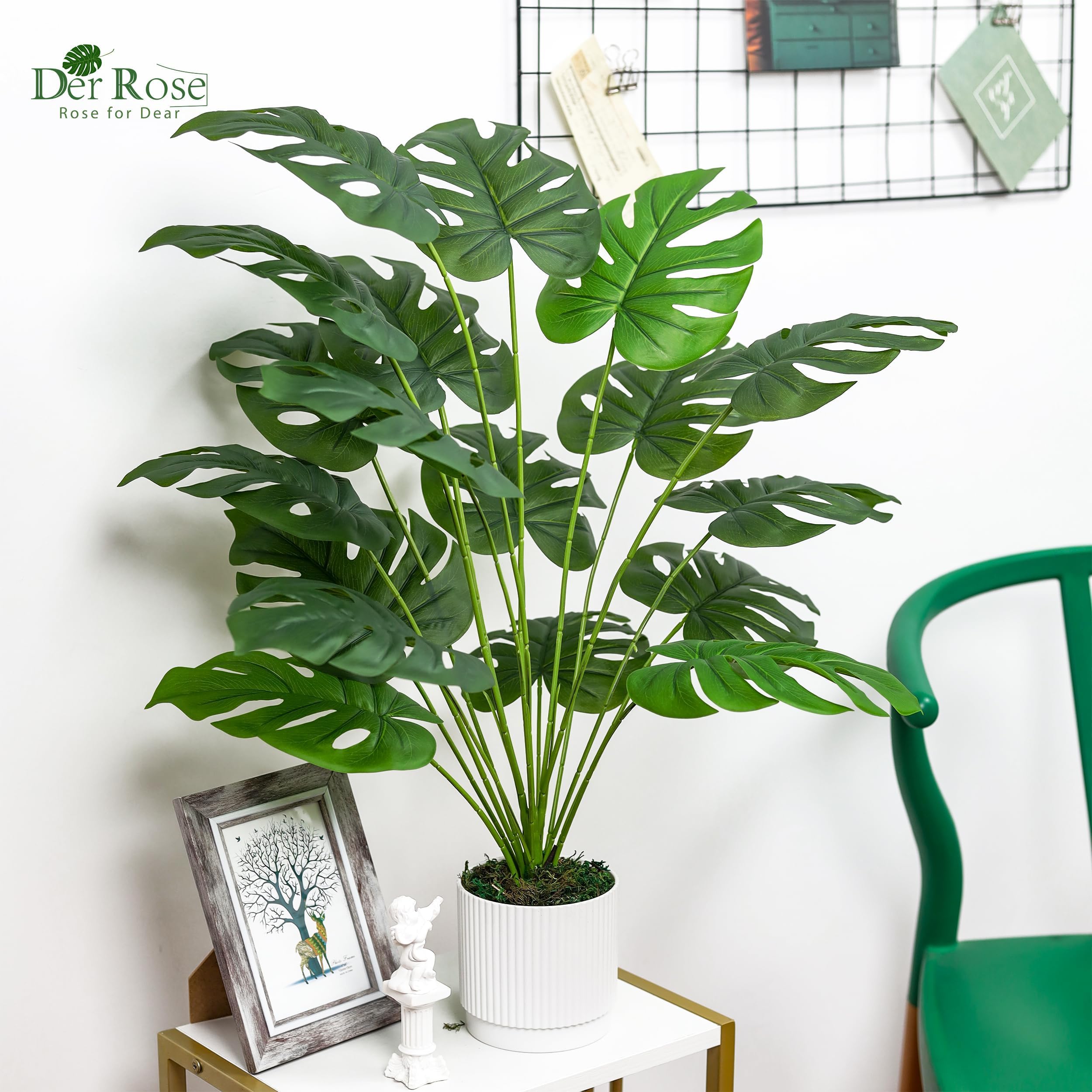 Der Rose 28" Fake Plants Large Artificial Monstera Faux Plants Tall for Outdoor Floor Front Porch Decor Indoor
