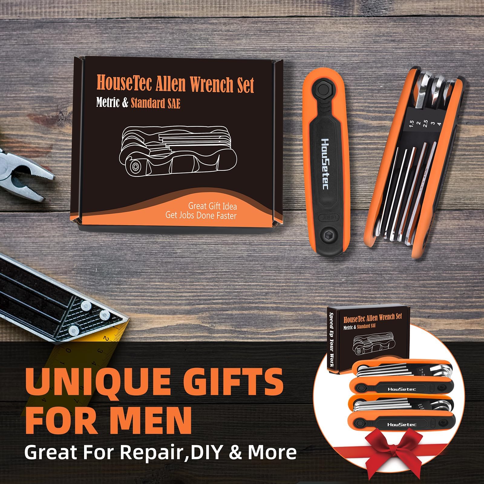 Allen Key Set, 17Pcs Allen Wrench Set Metric & Standard SAE Hex Key Set | 2 Pack Portable Allen Wrench for Work Home Repair & DIY Cool Stuff Gadgets Unique Tools Gifts for Men Women
