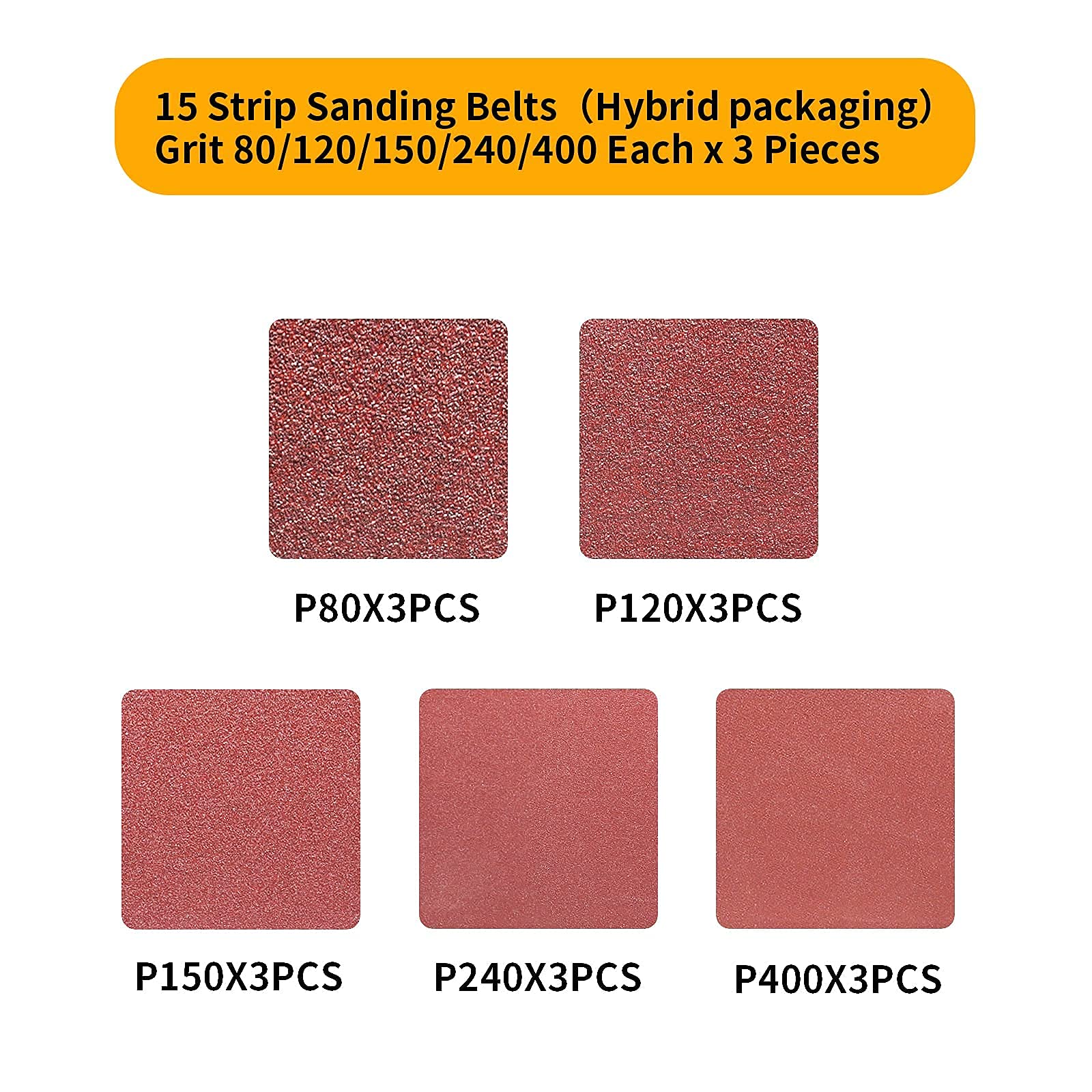 POTUINOM 15pcs Sanding Belts 3 x 21 Inch,Belt Sander Belts 80/120/150/240/400 Assorted Grits,Best for Sanding Wood,Metal and Paint-15 Pack