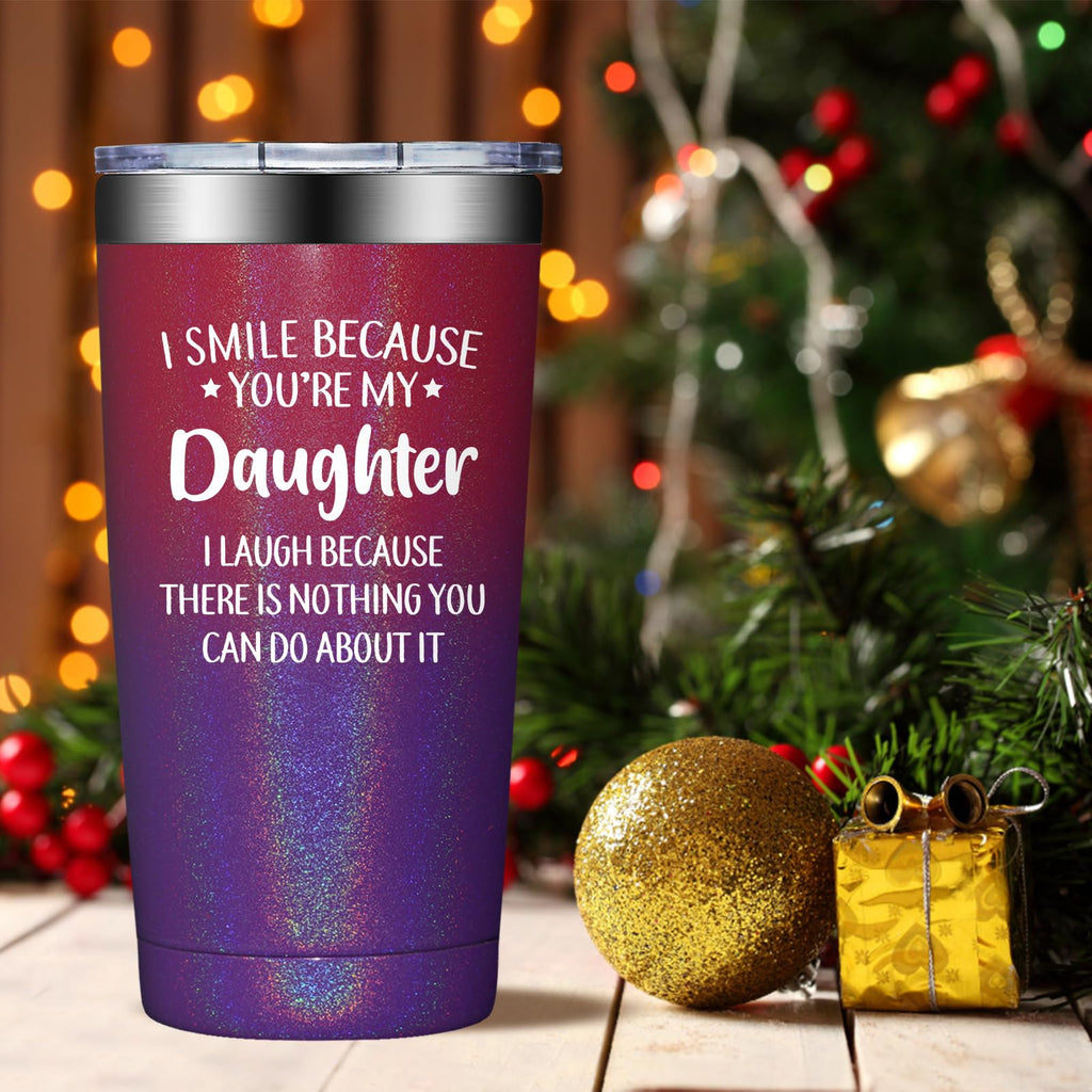 Grifarny Daughter Gifts from Mom, Dad - Mothers Day Gifts for Daughters Adult - Christmas Birthday Gift for Grown Daughters - I Smile Because You are My Daughter Tumbler Cup 20oz