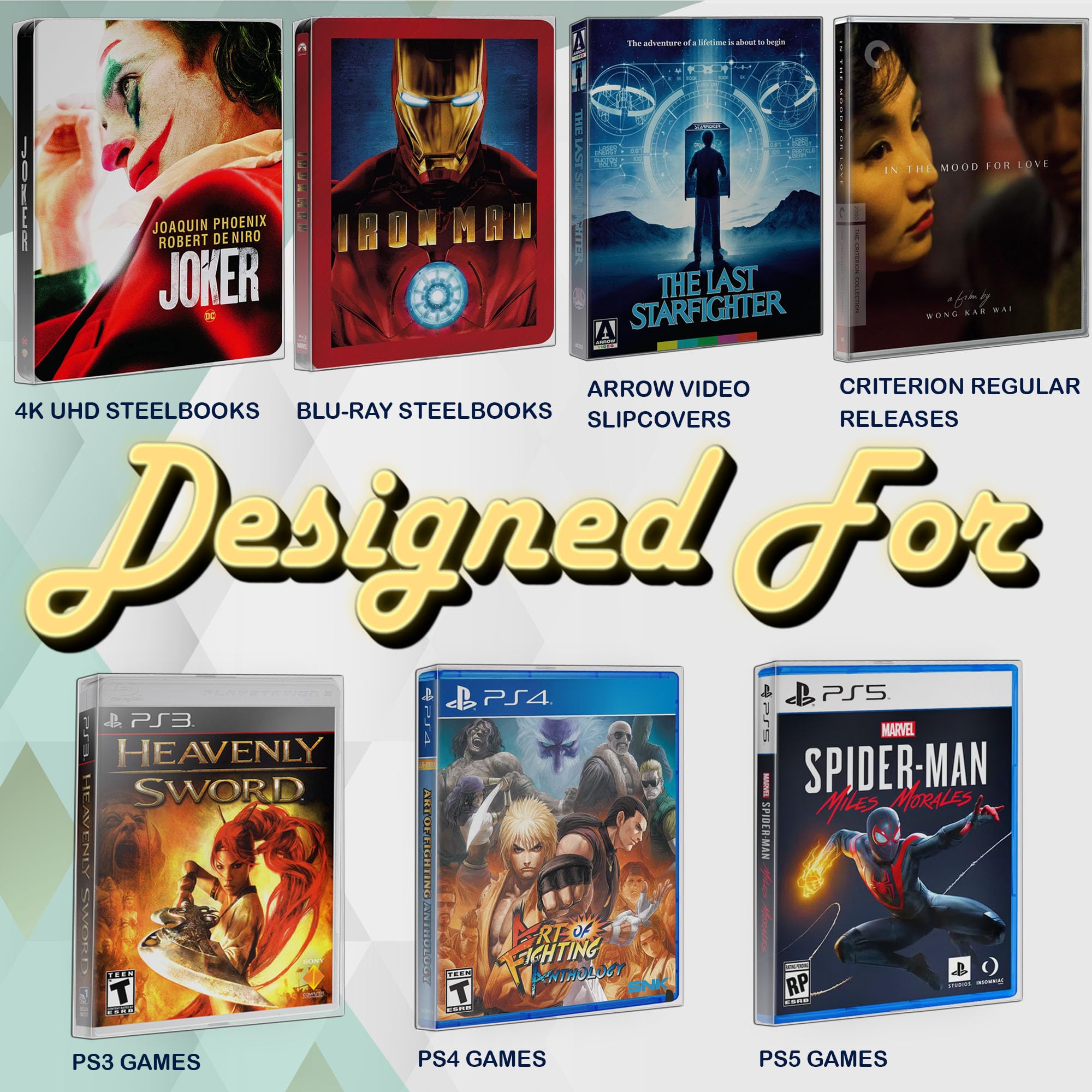MALKO Steelbook Protector Case. Compatible with: 4K UHD | Blu-Ray | Arrow Video w/Slipcover | Criterion Blu Ray Case | PS3 & PS4 Steelbooks | 20 Pack