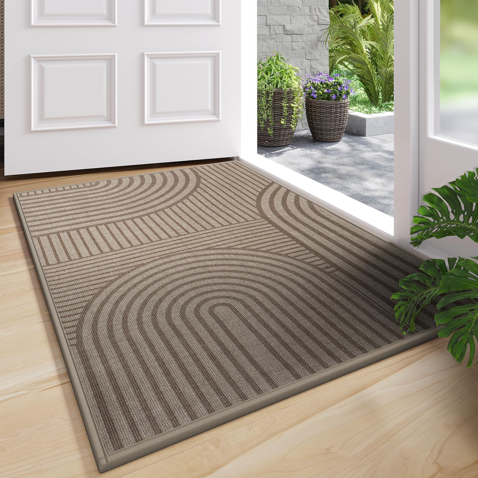 Front Door Mat 24''x35'', Absorbent Dirt Resist Washable Non Slip Low-Profile Indoor Doormat, Welcome Entryway Door Mats,Brown