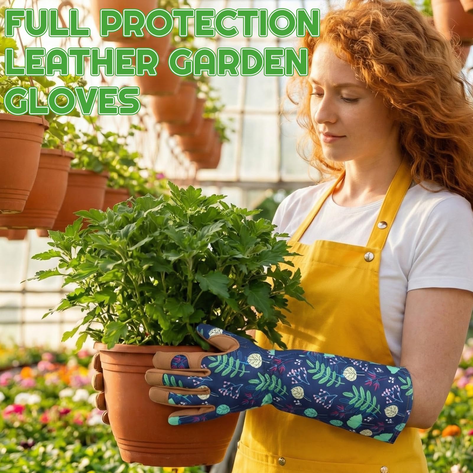 Jspupifip 2 Pairs Gardening Gloves for Women Short Long Leather Breathable Thorn Proof Protection Glove for Pruning Garden Work