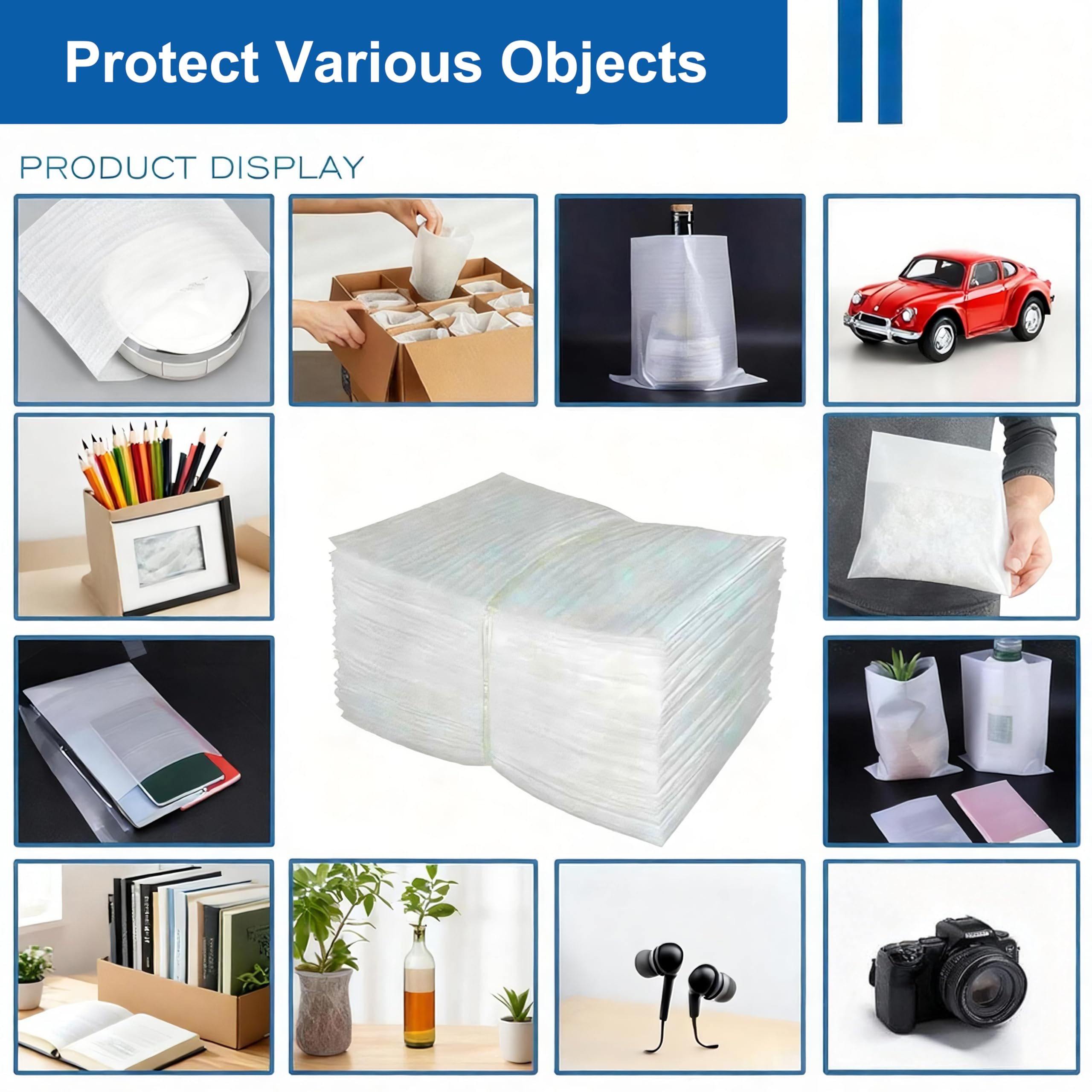 100 Pcs 12x12 inch Packing Foam Pouches Cushion Foam Wrap for Dishes, Cups, Glasses China Plate Mug Shipping Moving Cushioning Supplies Includes Fragile Stickers
