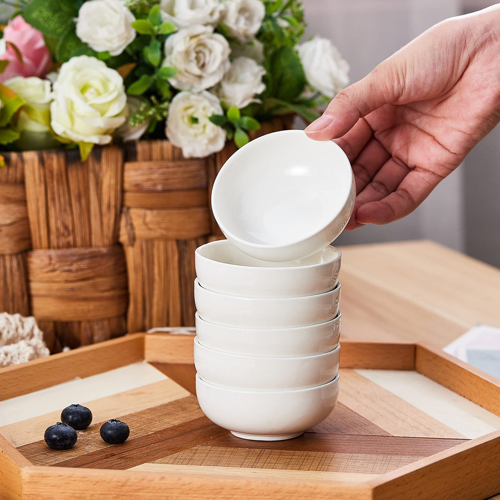 Swuut Ceramic Pinch Bowls,2.5 oz Mini Prep Dip Bowl Set,Small Dipping Salsa Charcuterie Soy Sauce Side Dish for Sushi,Set of 6 (White)