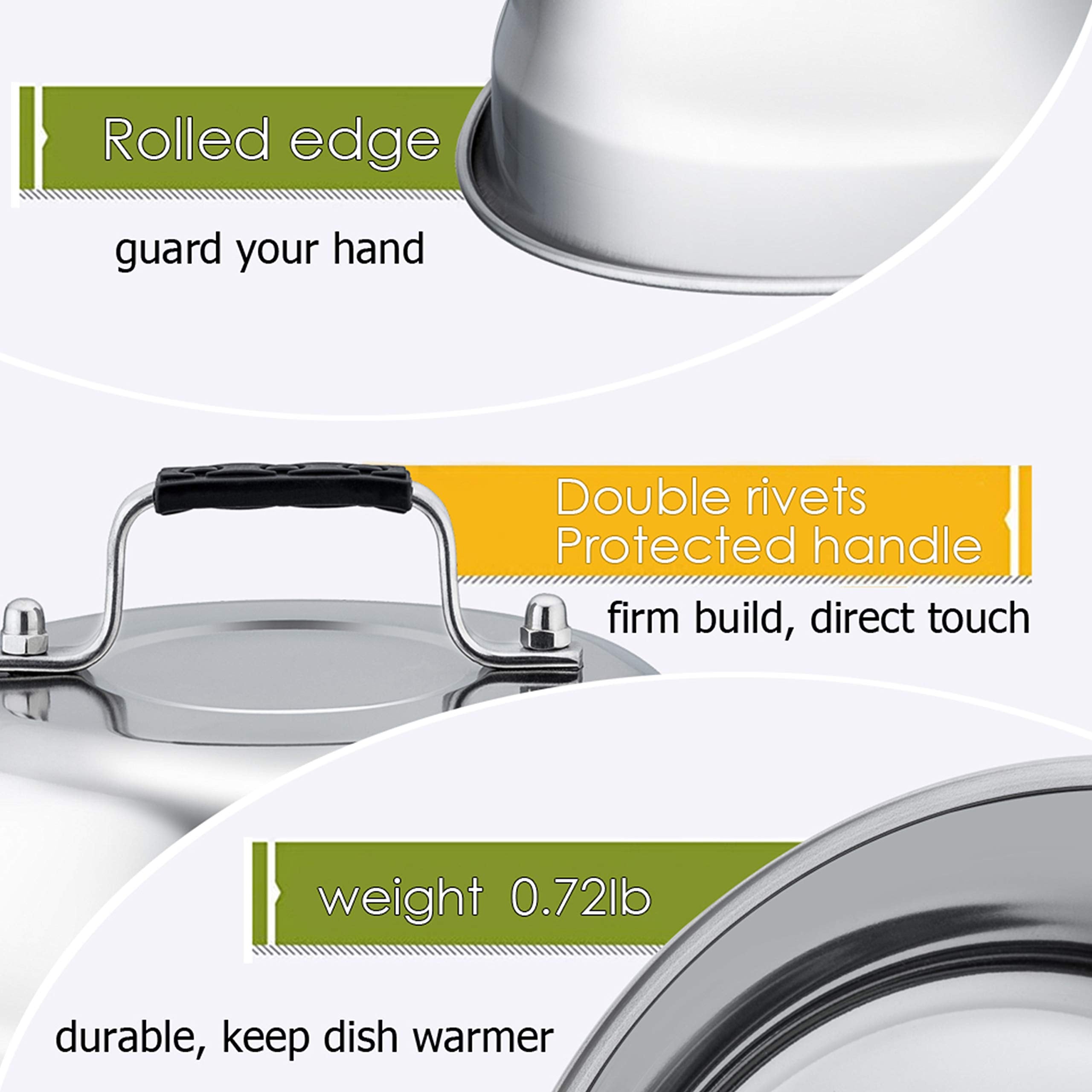 9inch Cheese Melting Dome Set of 2, Leonyo Stainless Steel Steam Basting Cover for Griddle Grill Flat Top, Heavy Duty Griddle Accessories for BBQ Cooking Burger, Dishwasher Safe