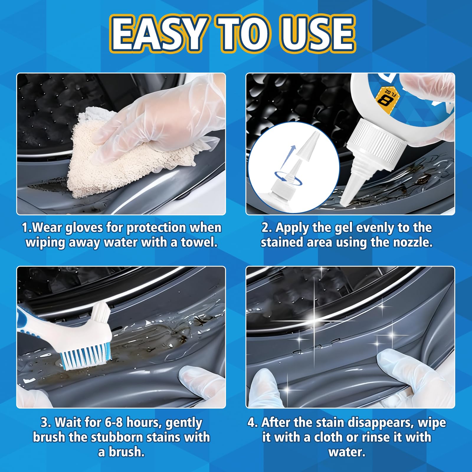 HouseMold Stain Remover Gel, Washing Machine Cleaner with Brush, Stain Remover for Washing Machine, Refrigerator, Shower (220.01 g)
