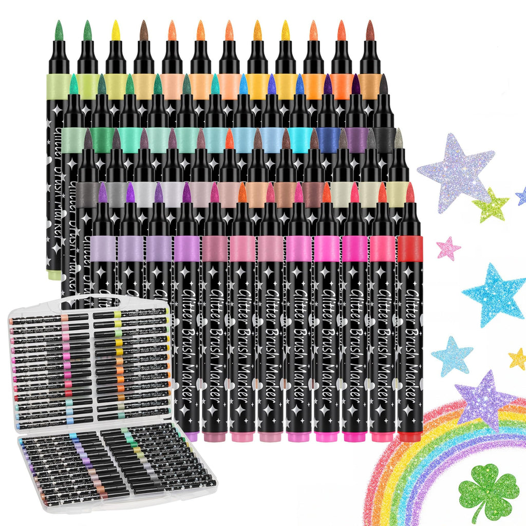 Bonace 48 Pcs Glitter Markers, Brush Tip Marker, Metallic Sparkle Water Based Markers for Cards, DIY Crafts, Doodle, Writing, Art Supplies Scrapbooking
