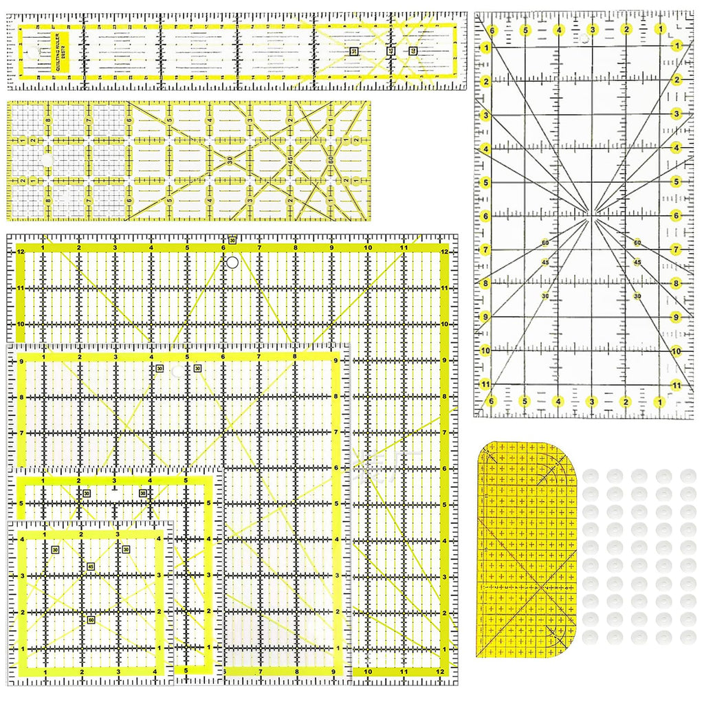8 Pack Acrylic Quilting Ruler, Square Transparent Fabric Quilter Ruler with Double-Colored Grid Lines.Clear Sewing and Ironing Rulers for Precision Cutting and Easy Sewing