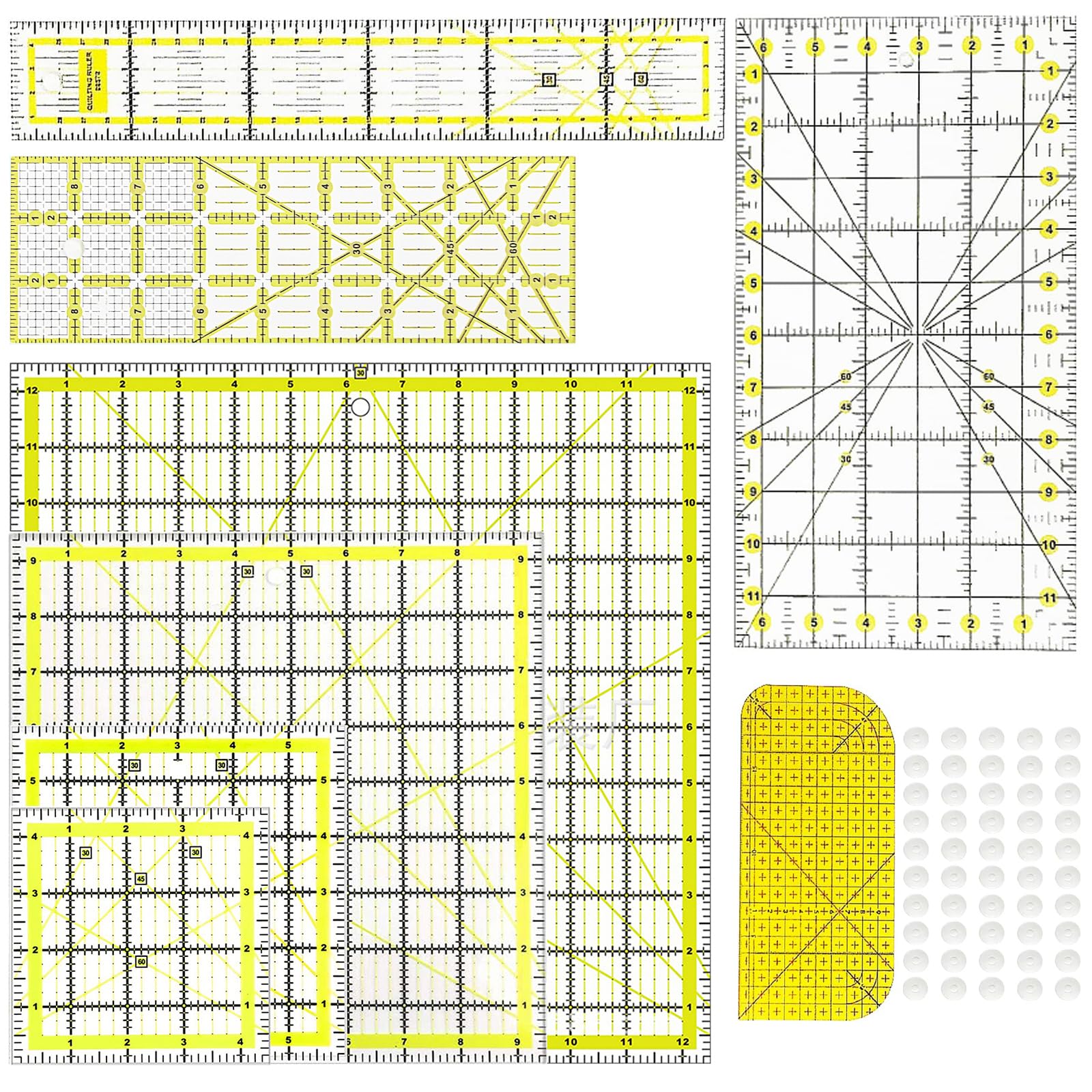 8 Pack Acrylic Quilting Ruler, Square Transparent Fabric Quilter Ruler with Double-Colored Grid Lines.Clear Sewing and Ironing Rulers for Precision Cutting and Easy Sewing