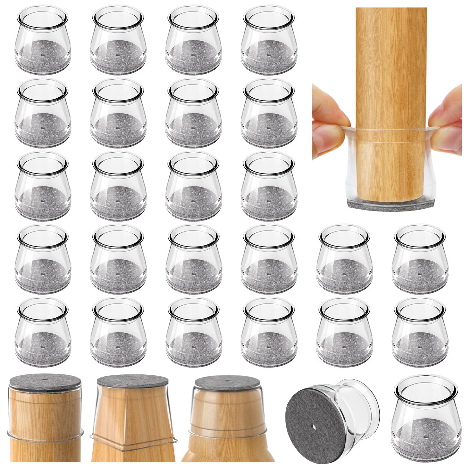 Chair Leg Floor Protectors 24PCS Furniture Sliders for Hardwood Floors, Silicone Chair Leg Protectors for Protecting Floors from Scratches and Noise, Clear-Universal Large