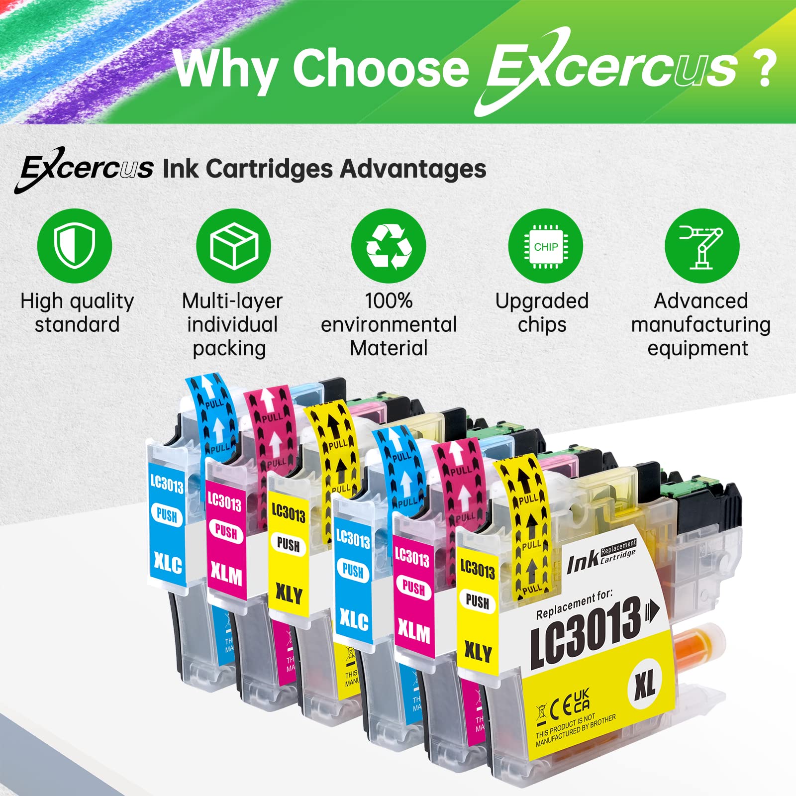 EXCERCUS LC3013 LC3011 Ink Cartridge Replacement for Brother LC3013 XL LC 3013 LC-3013 LC3011 Ink Compatible with MFC-J491DW MFC-J497DW MFC-J690DW MFC-J895DW Printer (2C 2M 2Y)